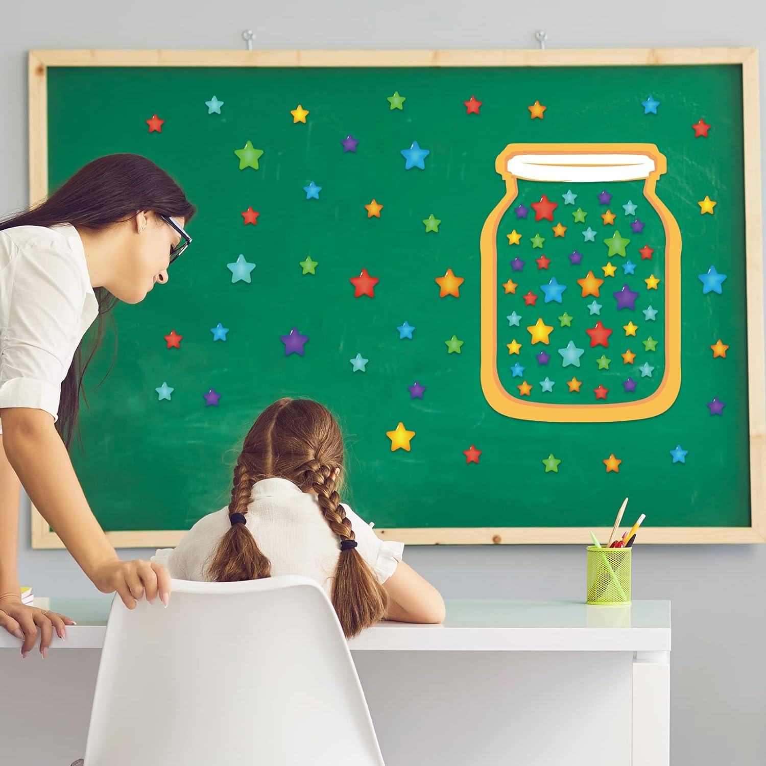 72 Pcs Magnetic Super Star Rewards Jar Positive Behavior Sticker Behavior Chart Tools for Teacher Students Behavior Jar Reward System for School Classroom Supplies Positive Incentive Chart Decorations image number 2