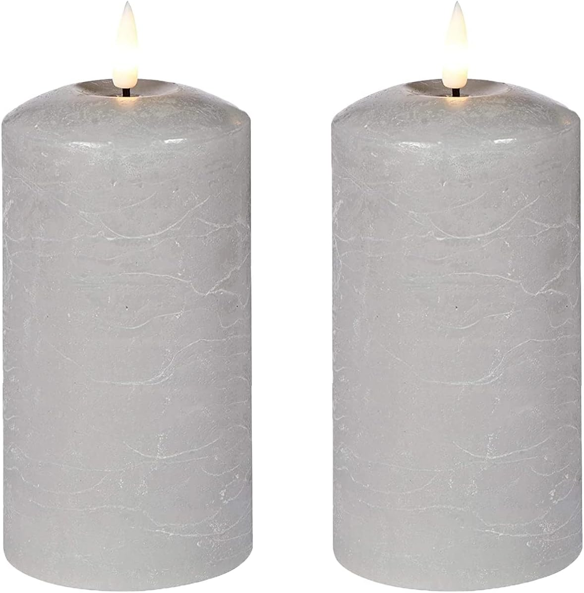 Set of 2 LED Grey Wax Pillar Candles - 3 Size Options - 18Cm image number 2