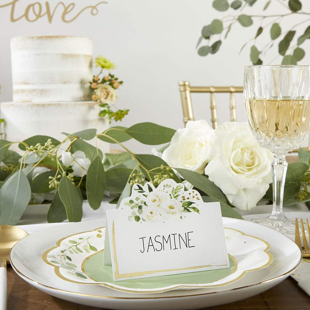 Kate Aspen Sage Green Party Decorations, Eucalyptus Floral Tent Place Cards (Set of 50) - Perfect for Greenery Baby Shower & Bridal Showers image number 2
