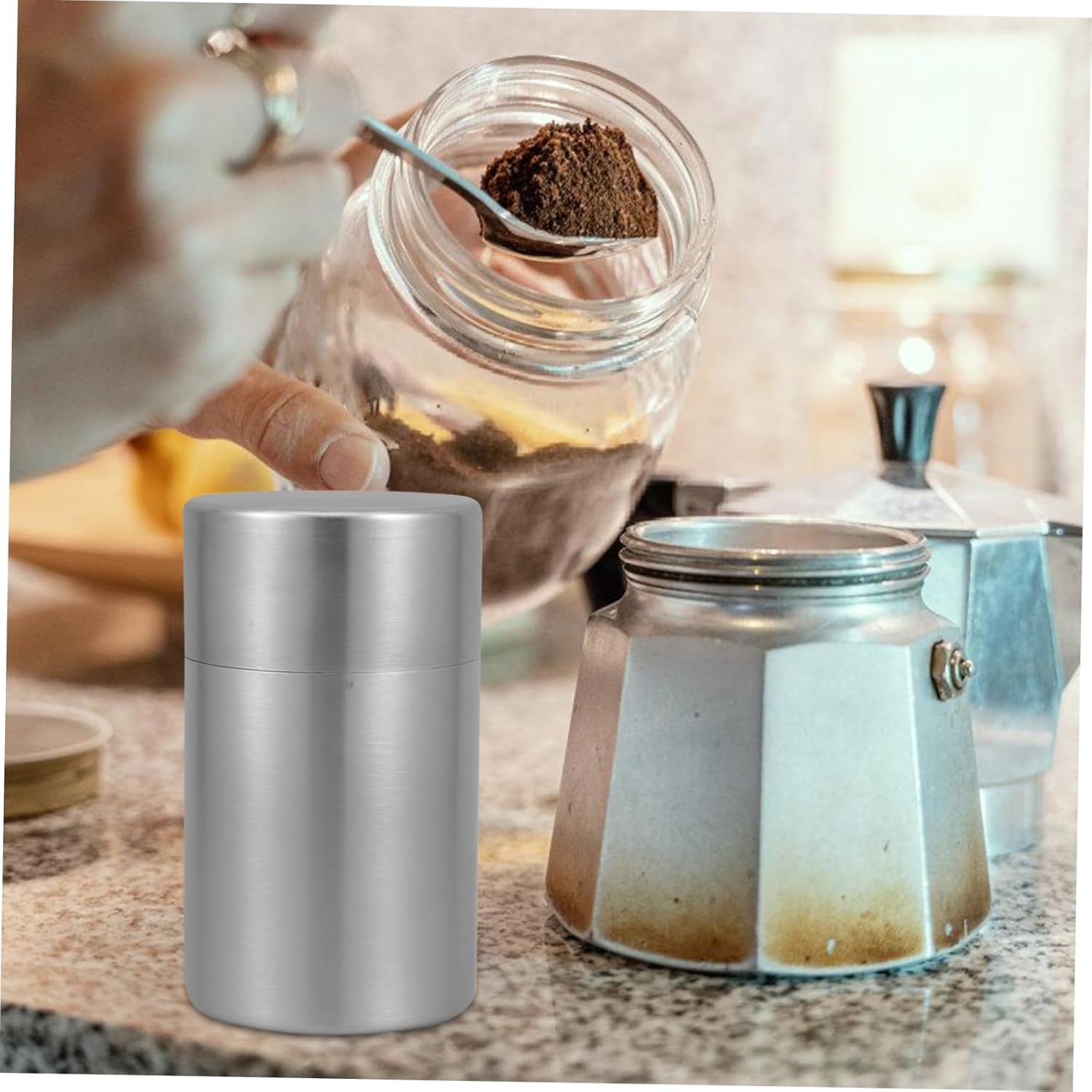 Stainless Steel Tea Canister with Double Sealed Lids Airtight Storage Container for Kitchen Dry Food Including Loose Leaf Tea Coffee Nuts and Grains 5.5X3.1 Inch image number 1