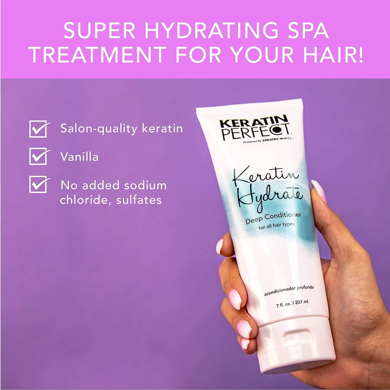 Keratin Perfect Hydrate Deep Conditioner Masque for All Hair Types, Boosts Moisture, Prevent Breakage, 7 Oz White image number 4