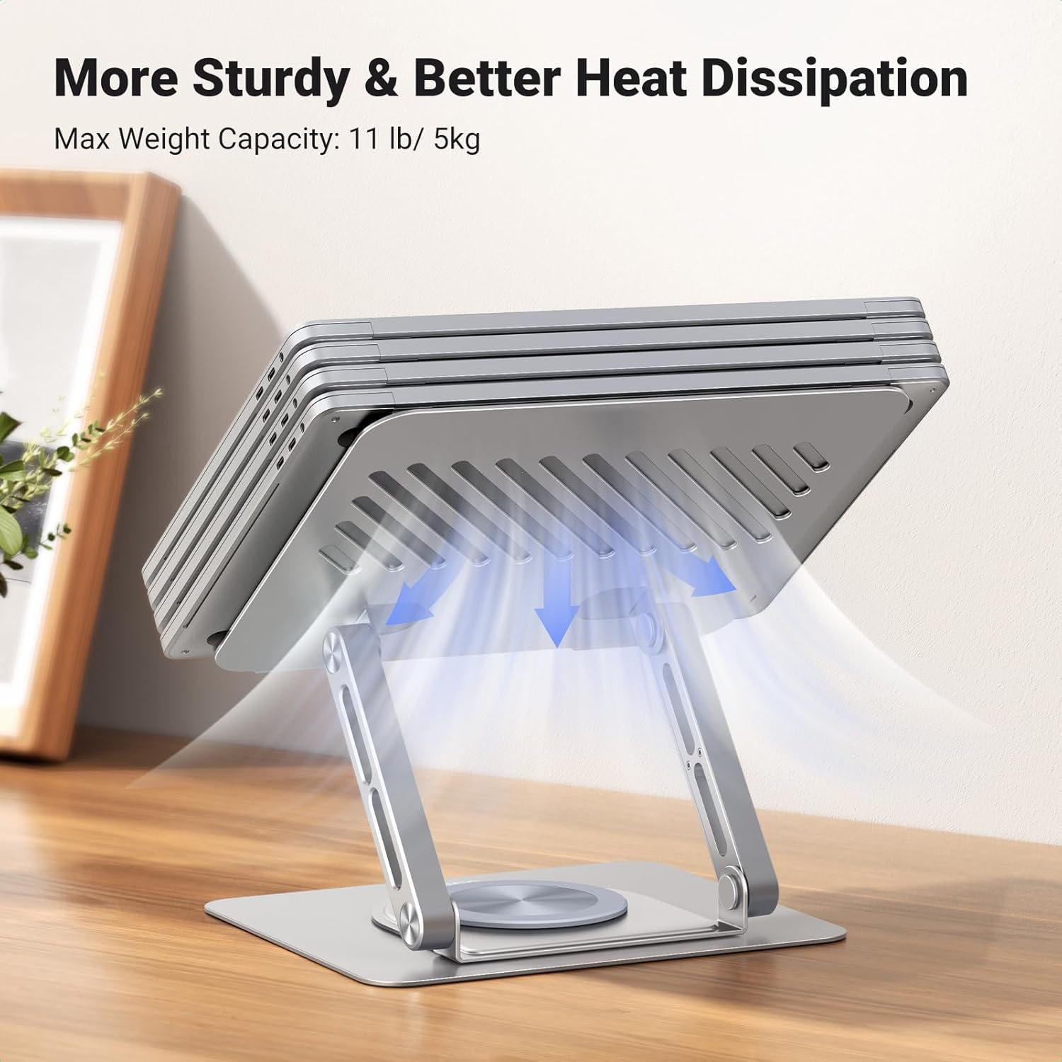 UGREEN Laptop Stand for Desk Holder with 360&deg; Rotating Base, Adjustable Computer Riser Ergonomic, Compatible with Macbook, Notebook, up to 17.3 Inch image number 1