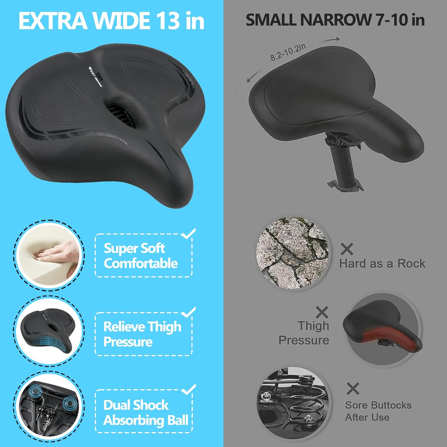 Bike Seat, Bicycle Seat for Men Women,Compatible with Peloton, Spin Bike, Road or Exercise Bikes,Comfort Seat Cushion Mountain Bike Accessories Old Bike Saddle Replacement image number 1