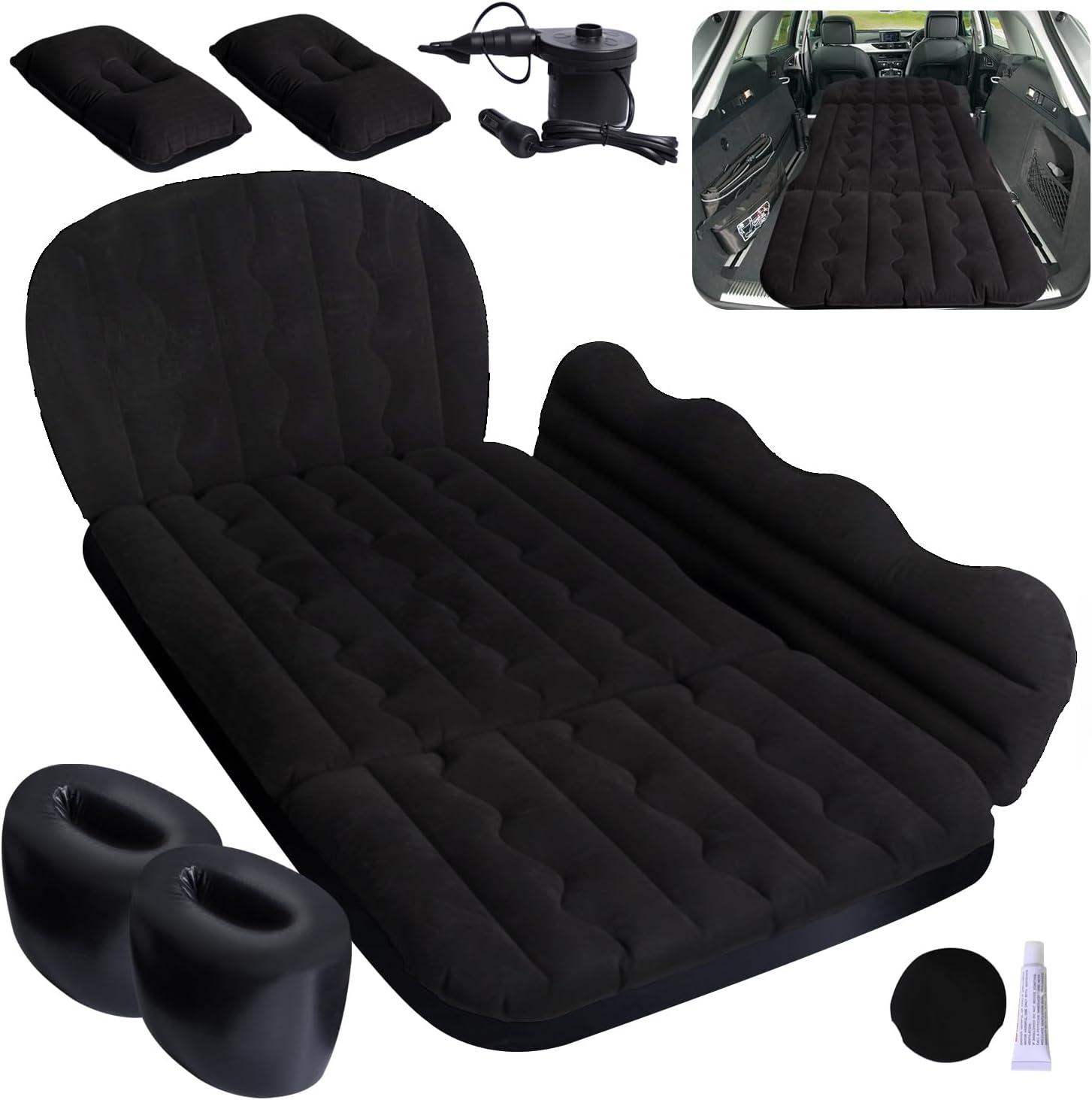 Car Air Mattress, Inflatable Back Seat Mattress, Thickened, for SUV, Home, Camping, Travel, Black