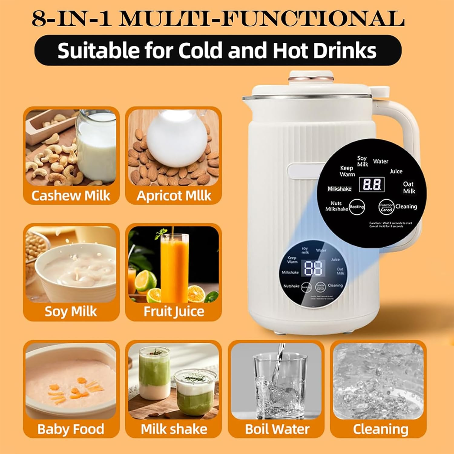 Soy Milk Maker, 1200ML Soybean Milk Machine with 10 Blades, for Homemade Almond, Oat, Plantmilk, Rice Paste, Nut, with 12H Timer, 2H Keep Warm, Delay Start, Auto-Clean image number 6