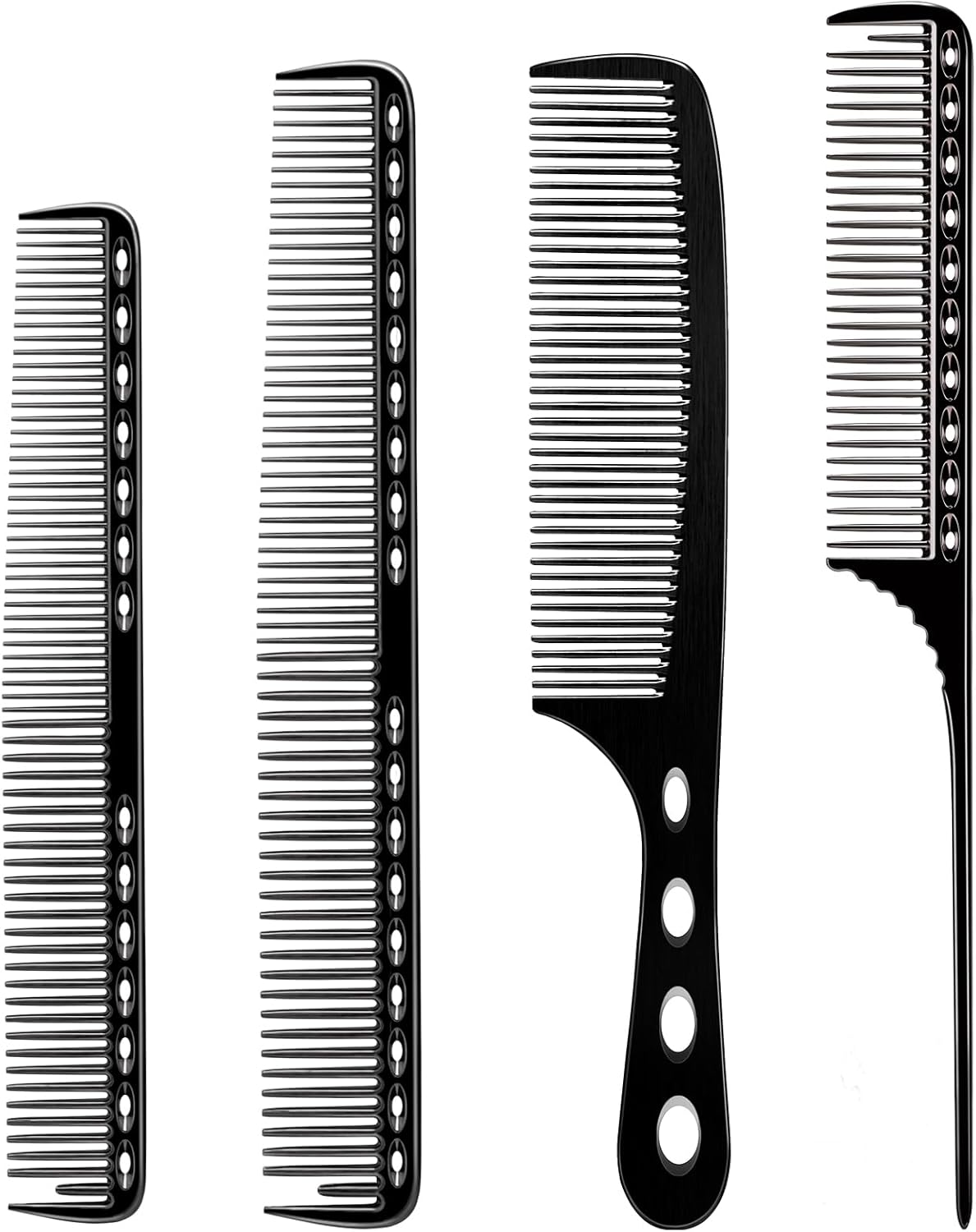 CGBARBER 4 Types Aluminum Hair Combs for Cutting Stainless Steel Hair Tail Metal Comb (Black)