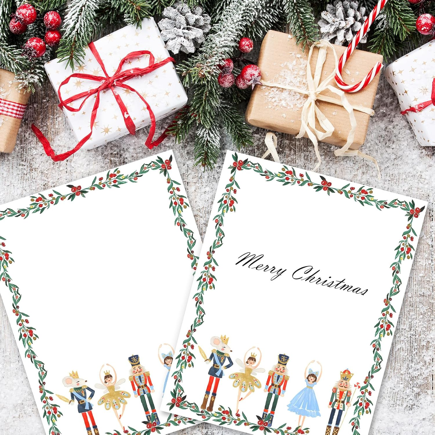 Anydesign 80Pcs Christmas Stationery Letterhead Paper Nutcracker Border Writing Paper Cartoon Floral Greeting Letter Paper for Xmas Greeting Cards Invitation Office School Printing, 8.5 X 11 Inch image number 5