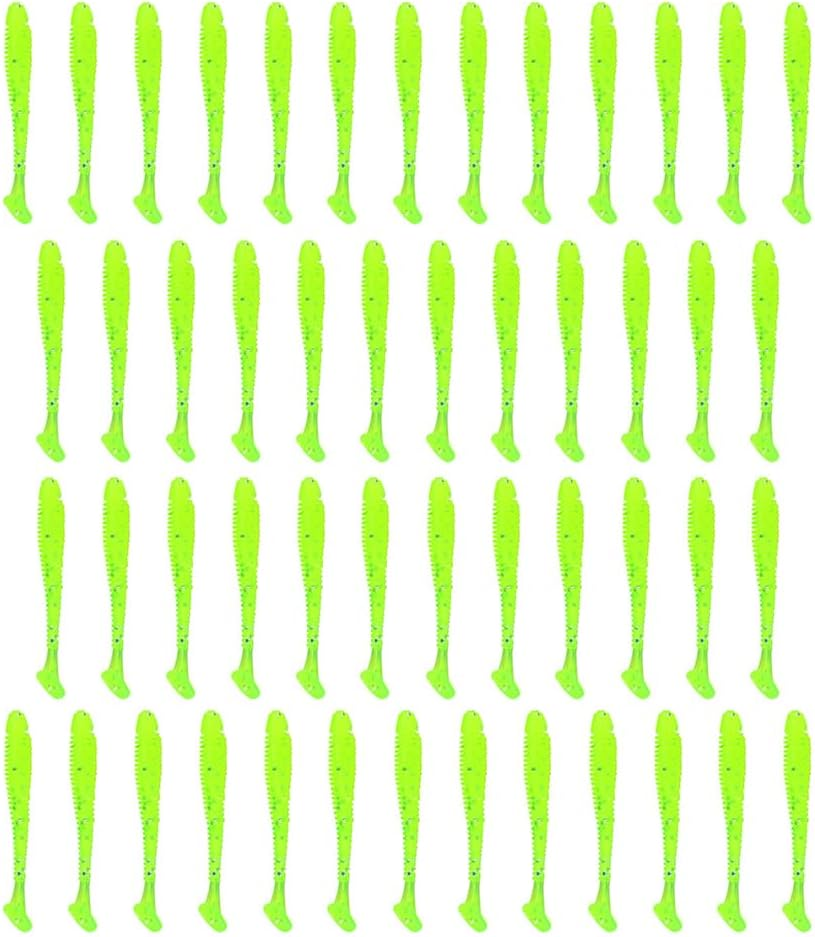 50Pcs Soft Plastic T-Tail Grub Worm Baits Fishing Lures Fish Tackle Gear Accessories Suitable for Catching Bass Trout Salmon