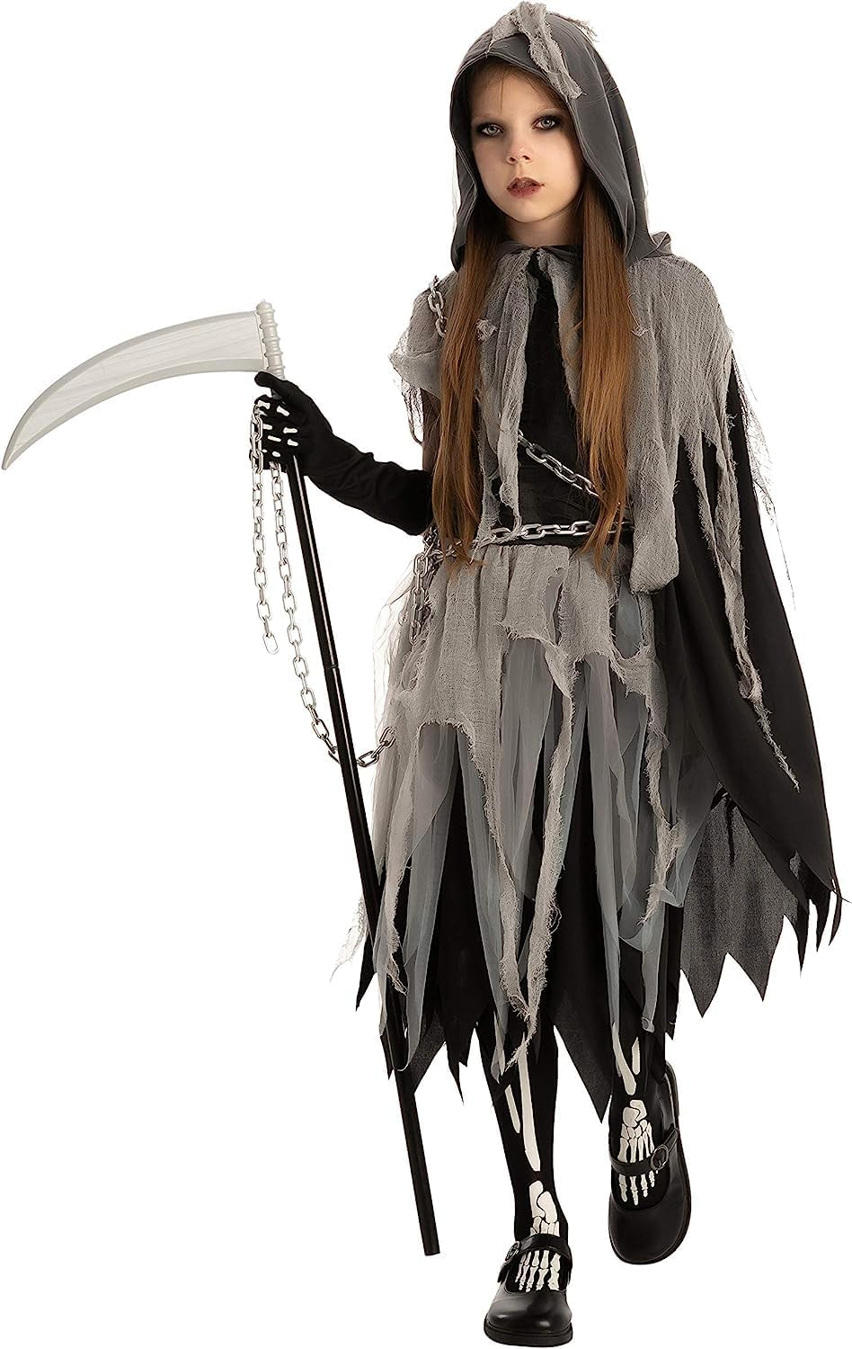 Spooktacular Creations Girl Grim Reaper Costume with Gloves and Tights Glow in the Dark, Scary Halloween Costume image number 2