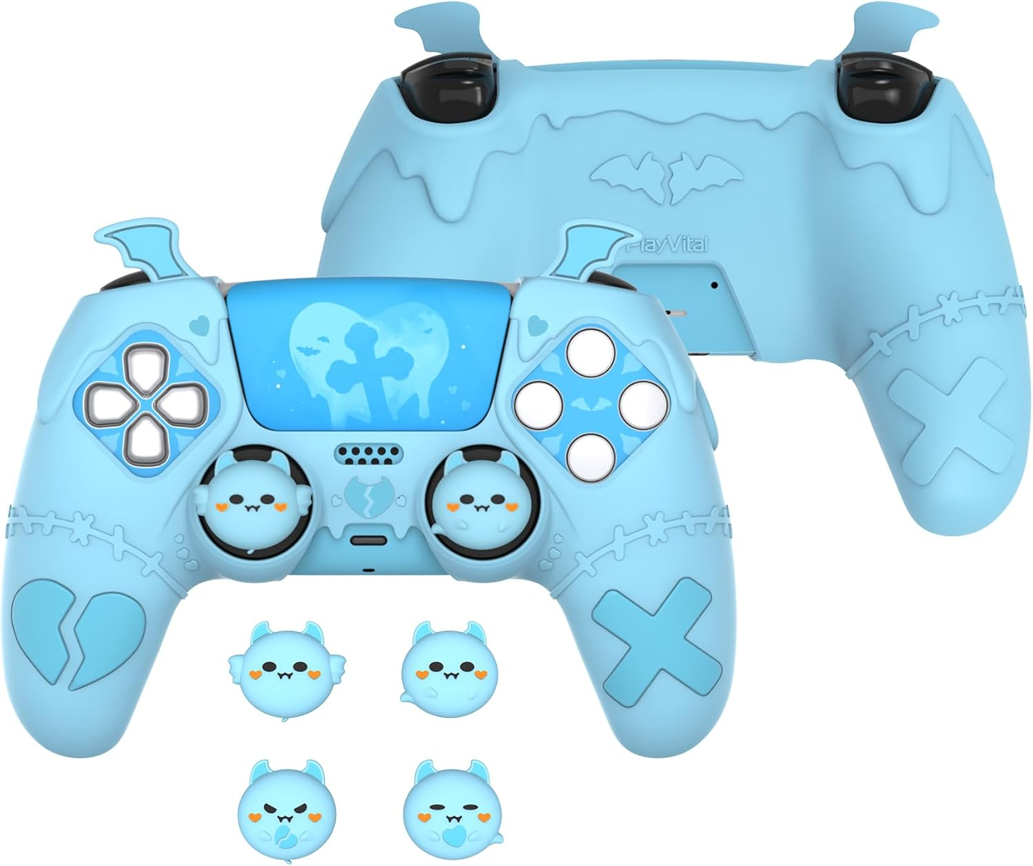 Playvital Gothic Imp Series Cute Silicone Case for Ps5 Controller with 4 Thumb Grips and 6 Stickers, Anti-Slip Silicone Skin Cover, Compatible with Ps5 Charging Station, Purple