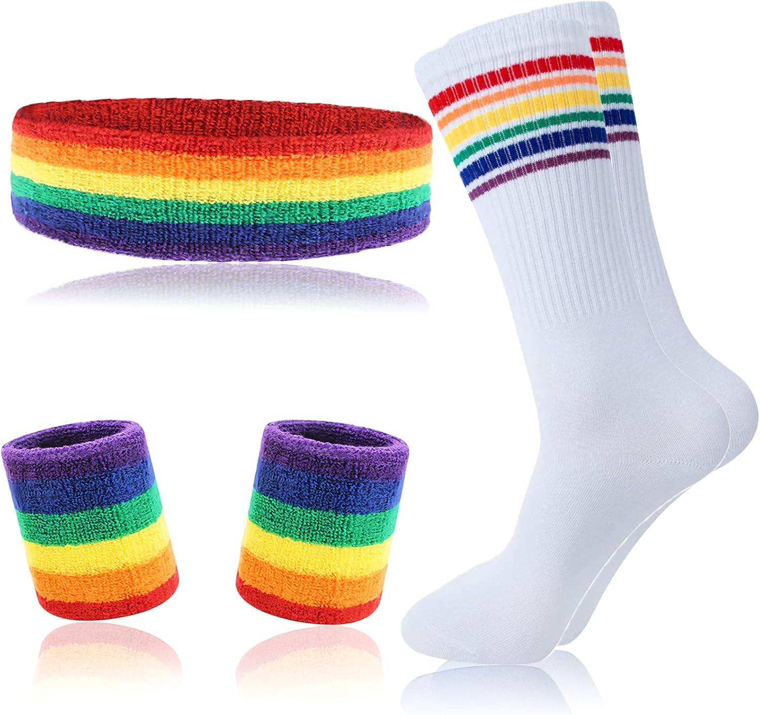 MAGIDOVE 5PCS Sweat Band Wristbands Set Sports Headband with Knee High Tube Socks for Men Women Indoor Outdoors Activities image number 4