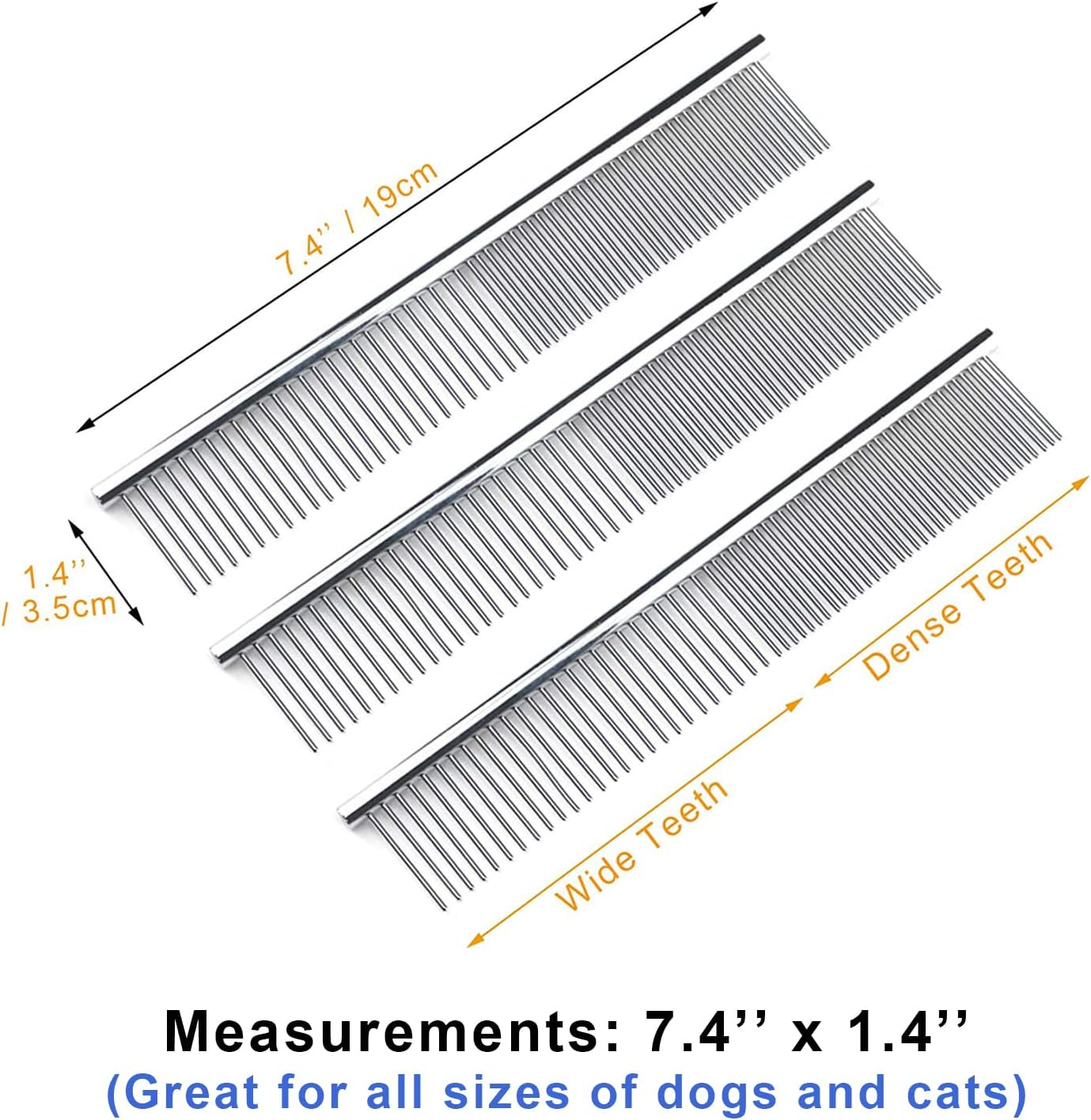 Kopal Stainless Steel Comb Set for Dogs and Cats, Pet Metal Brusher, Silver, Pack of 3 image number 4