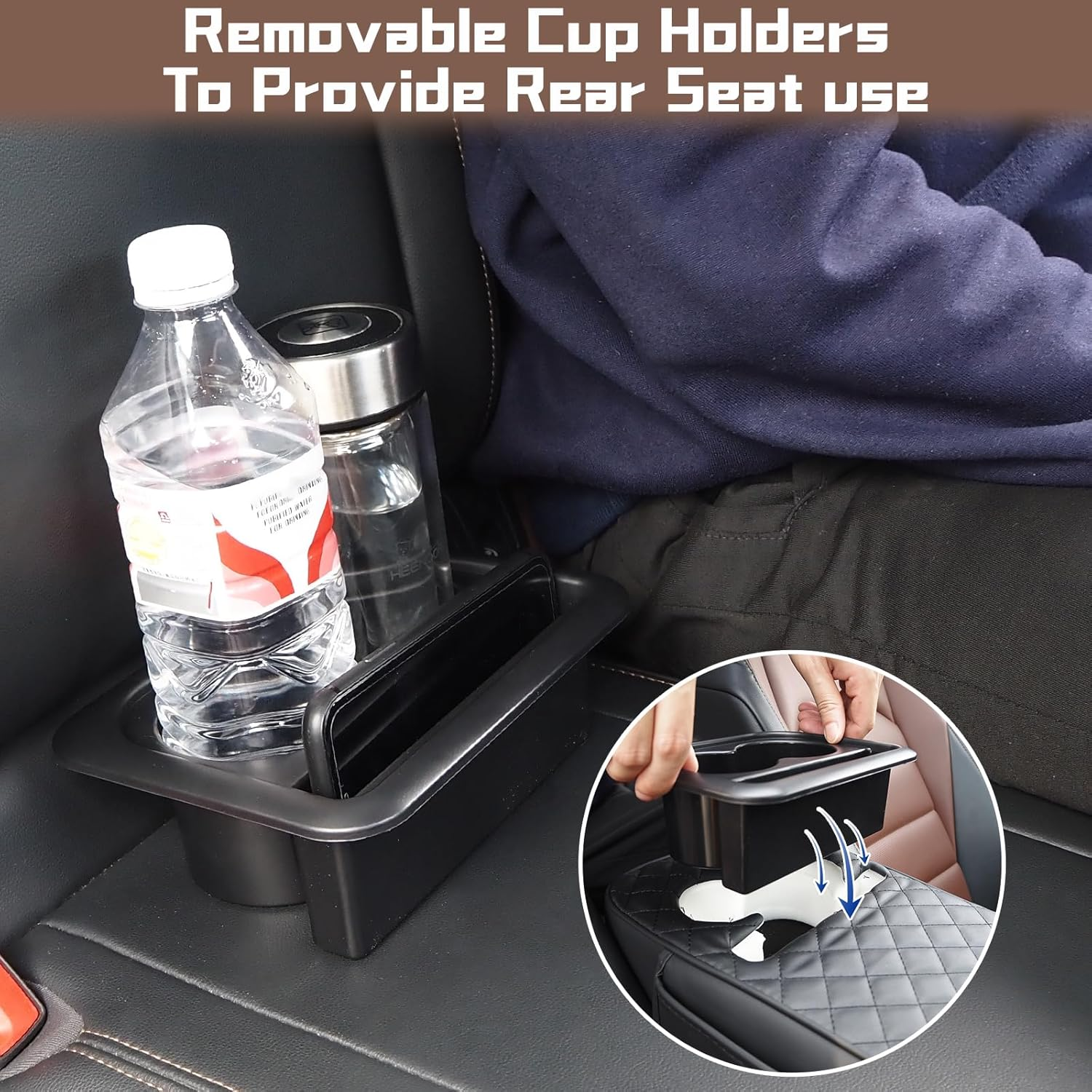 Car Leather Armrest Cover Center Console Cushion, Universal Memory Foam Armrest Pillow with Organizer, Anti-Scratch Arm Rest Protector Pad Accessories for Car, Suvs (Black with Cup Holder) image number 5