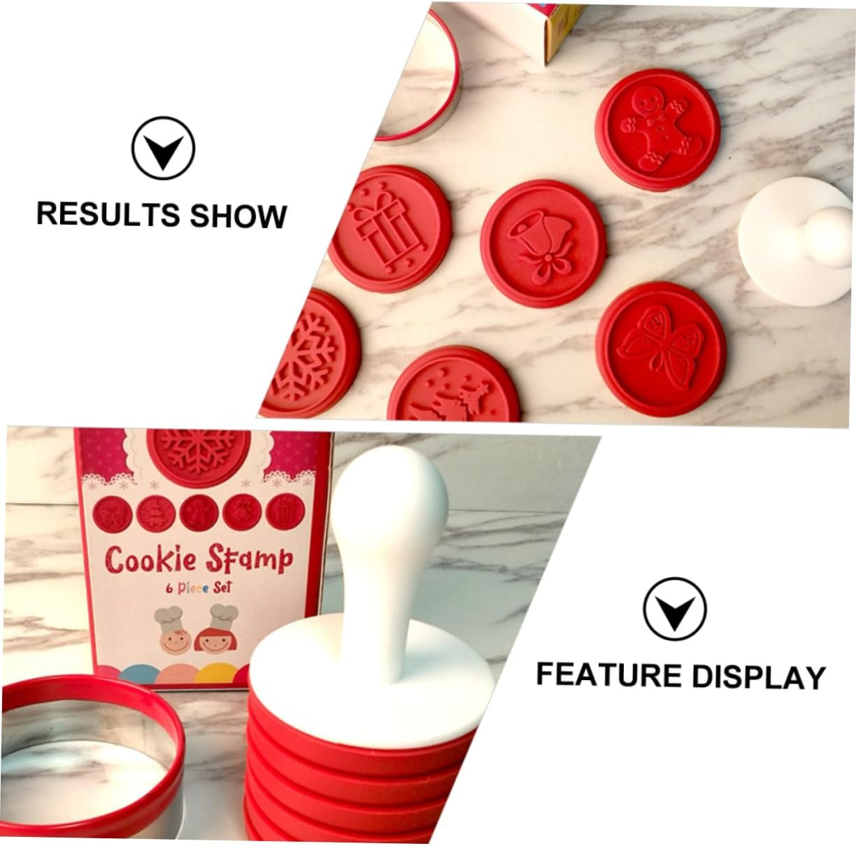 1Set Christmas Cookie Seal Hand Press Baking Molds Biscuit Cutters Christmas Patterns and Handle Reusable Silicone Stamp Kit for Holiday Baking image number 5