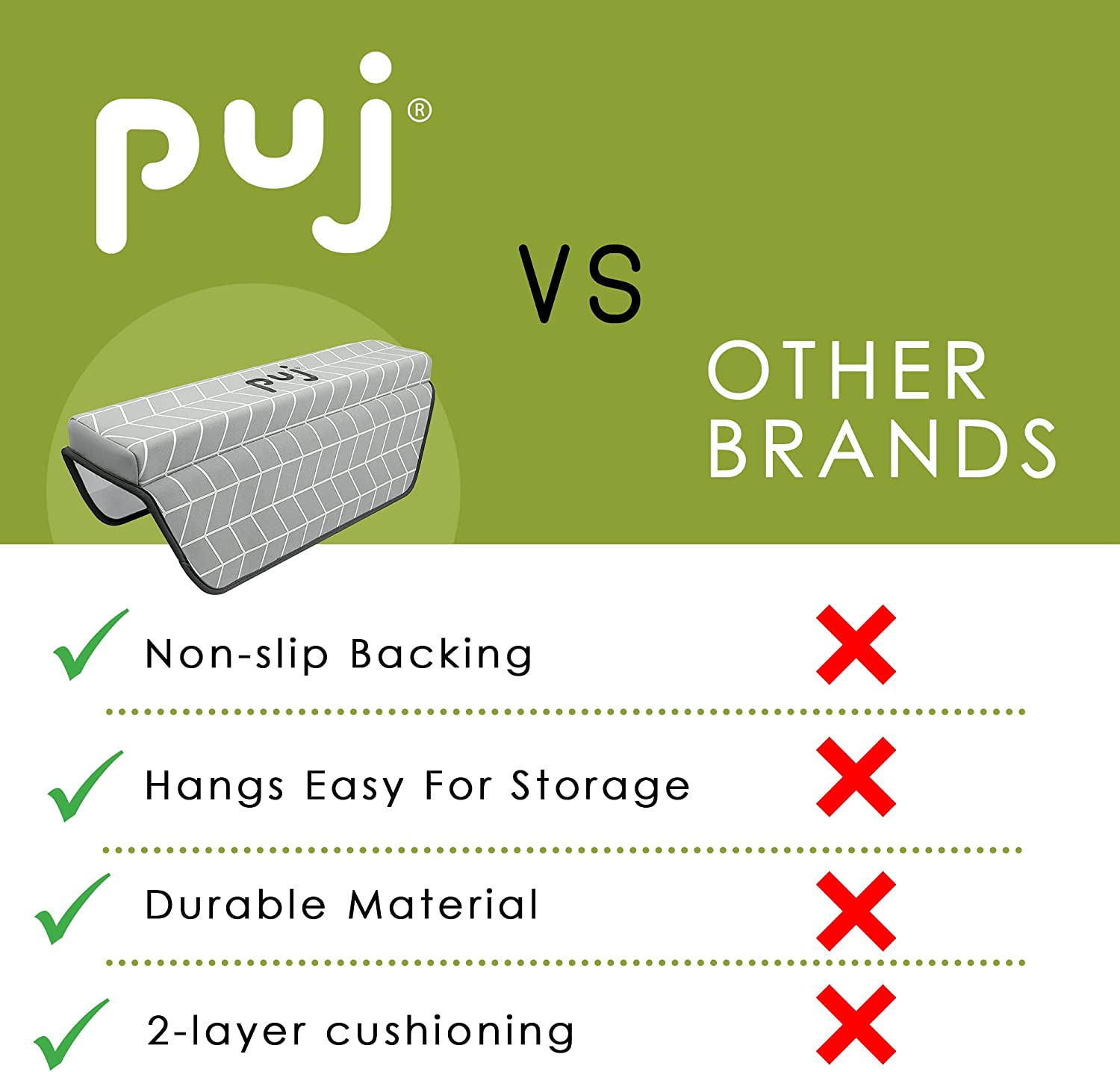 Puj &ndash; Pad Bathtub Arm Rest, Extra Comfortable Elbow Rest, Non-Slip, Firm-Grip Baby Bath Tub Cushion with Hanging Loop, Stylish Baby Bath Essentials, 17.5 X 5 X 2.25 Inches image number 1