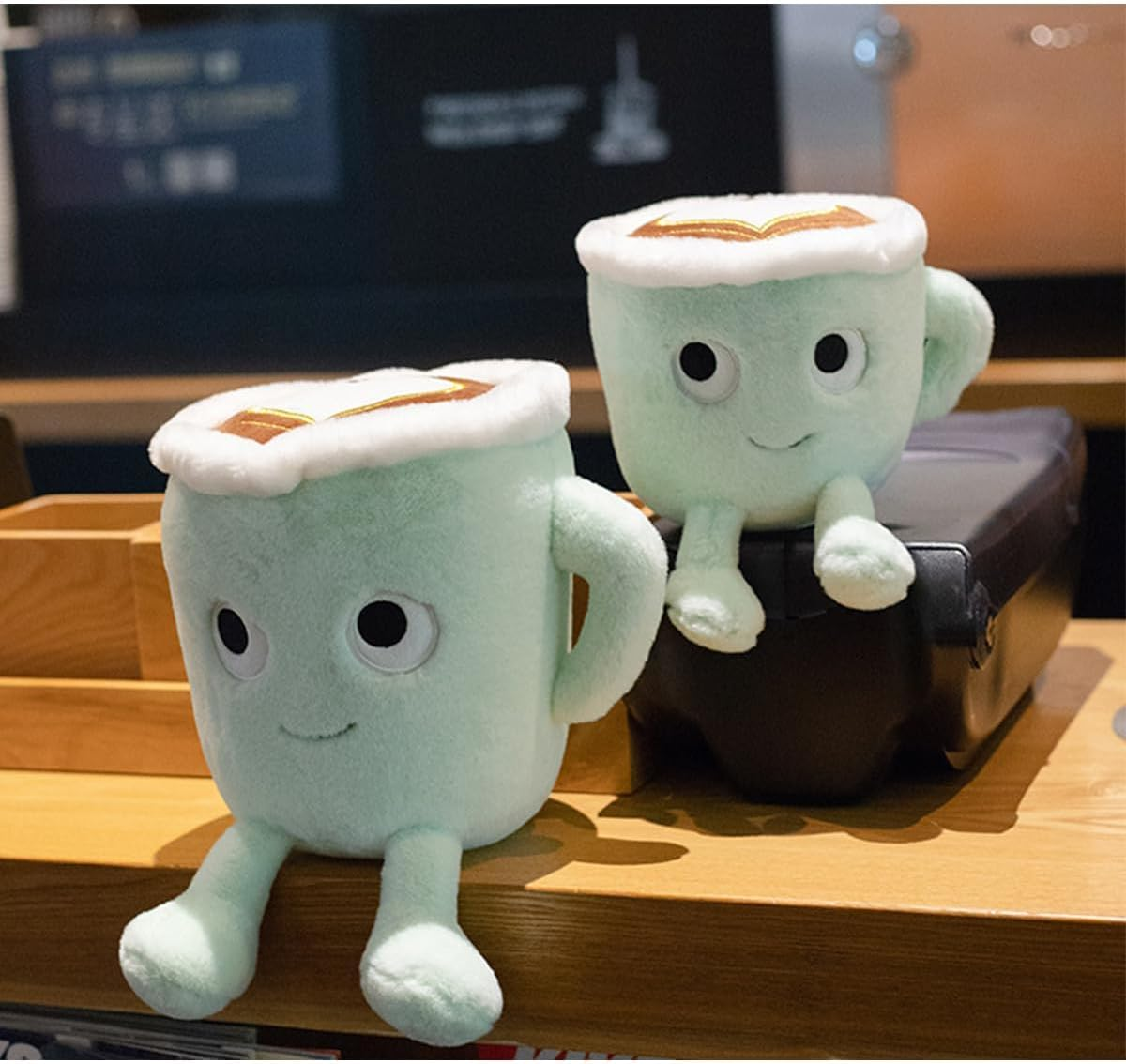 Latte Plush Pillow, 11.8 Inch Coffee Mug Plush Doll Toy, Cartoon Coffee Stuffed Plushies, Soft Cup Fluffy Friend, Interesting Holiday for Kids Adults Boys Girls (Green) image number 1