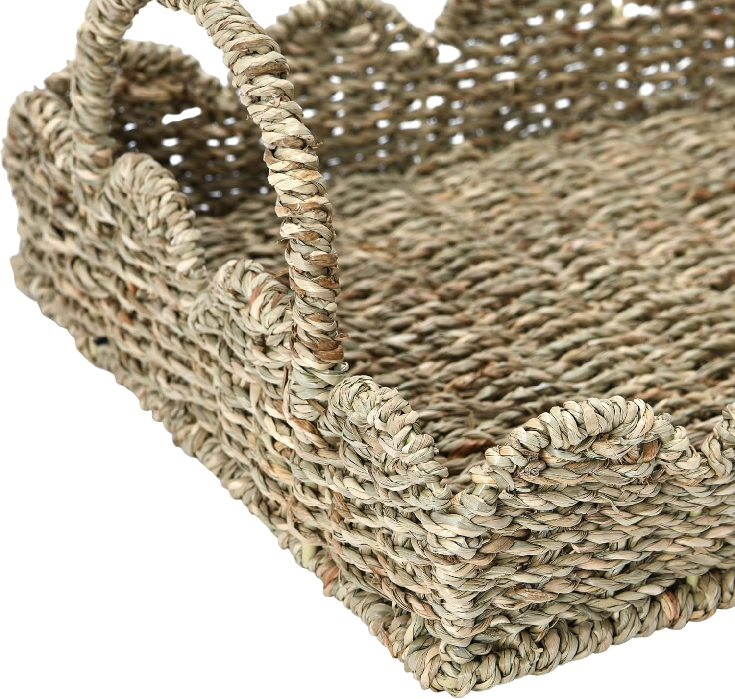 Household Essentials Handwoven Tray with Scalloped Edge and Handles, Natural image number 4