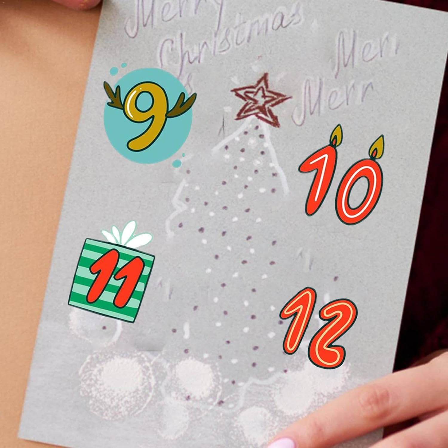 Christmas Number Stickers, 1-24 Numbers Decorative Greeting Card Decals, Countdown Festival Card Sealing Labels for Holiday
