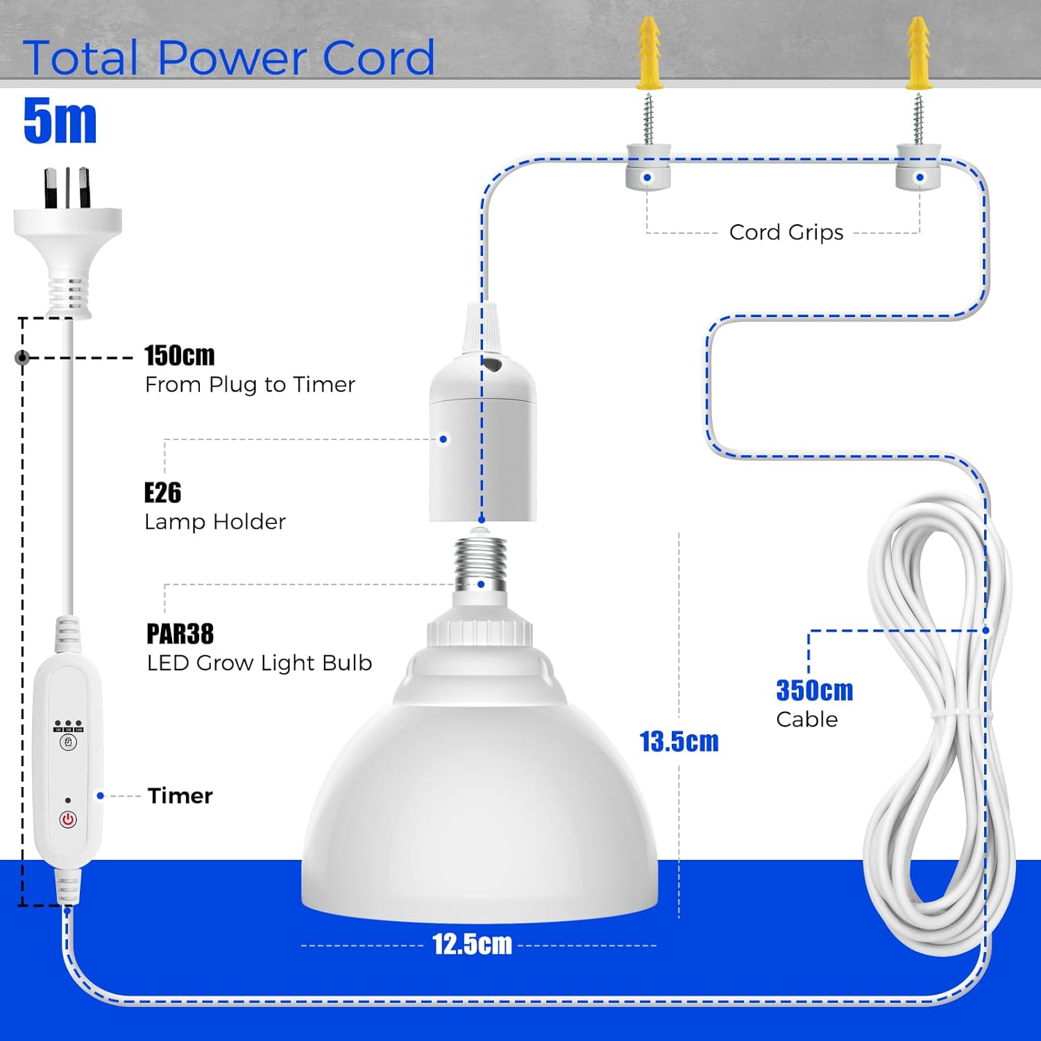 Barrina Grow Light for Indoor Plants, 25W Full Spectrum LED Grow Light Bulb with Timing and Hanging System, 4H/9H/14H Timer, Grow Lamp for Seedlings Growing, Blooming, Fruiting image number 1
