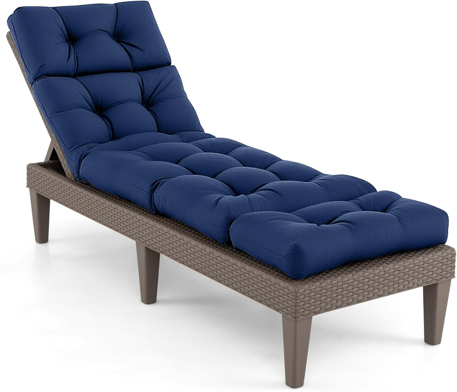 Costway Sunlounger Chair Cushion, High Back Recliner Cushion with 4 Fixing Ties, Thick Padded Reclining Chair Rocking Cushion for Outdoor Indoor (Only Cushion) (1, Navy, 186 X 56 X 11 Cm)