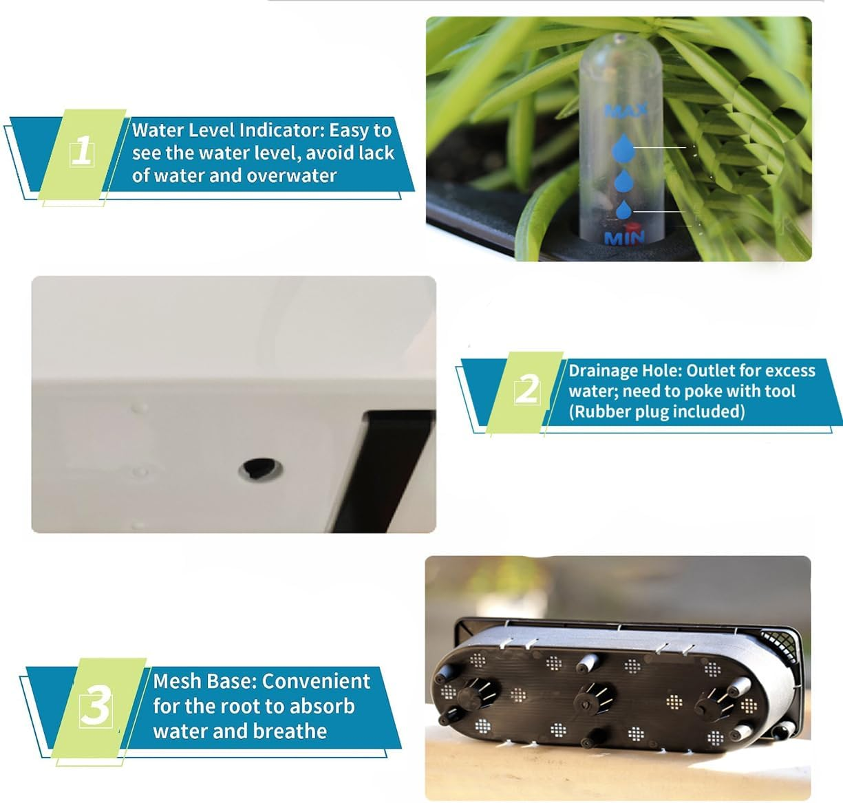 40 Cm Rectangle Self Watering Planter with Water Level Indicator, Window Gardening Box,Decorative Self Watering Pots for All House Plants Flowers Herbs, Modern image number 5