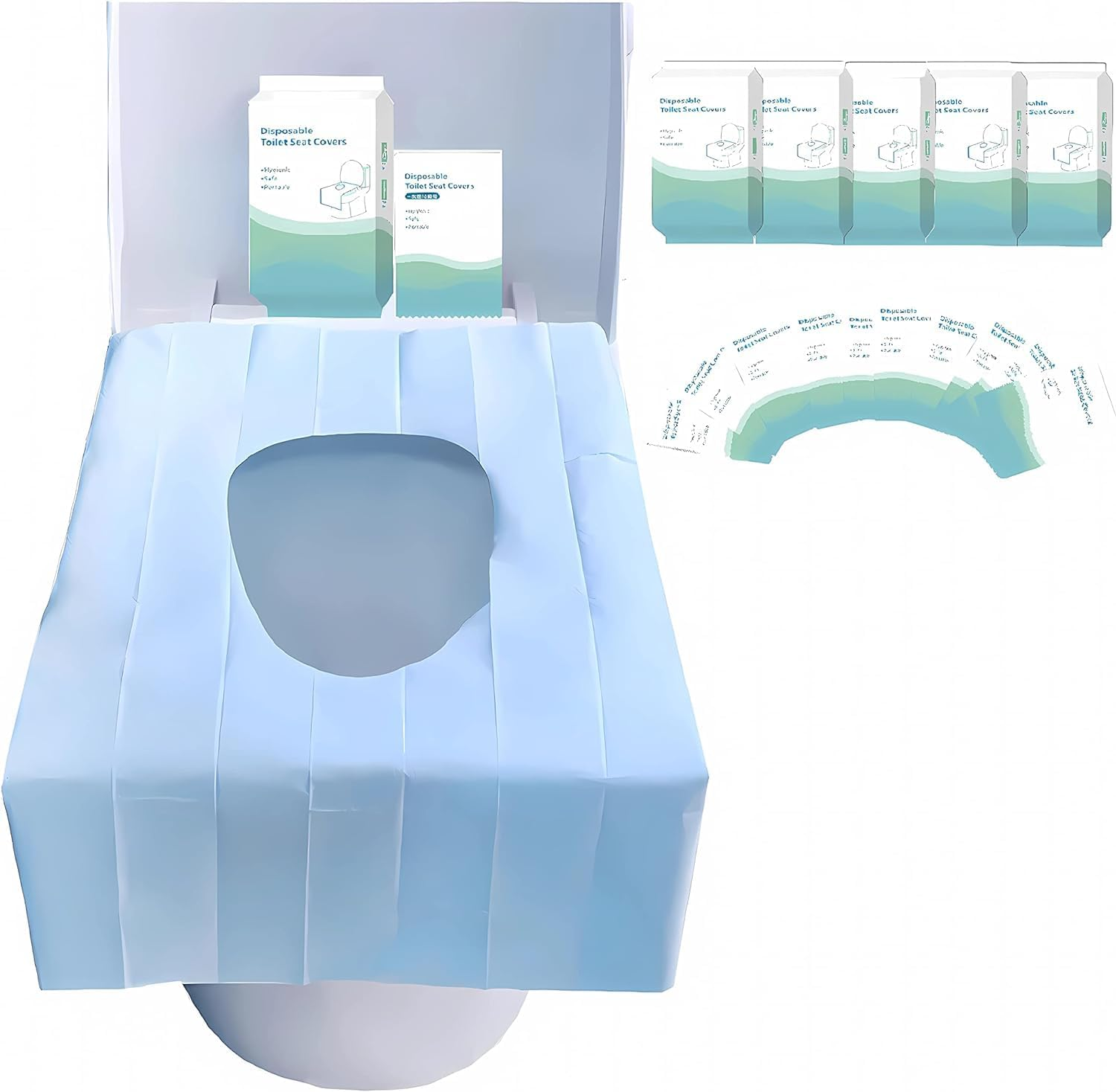 Toilet Seat Covers Disposable 50Pcs, Portable Toilet Seat Cover, Ecological Antibacterial Universal Potty Shields, Biodegradable Paper, Waterproof, Individually Packed for Travel, Kids and Adults