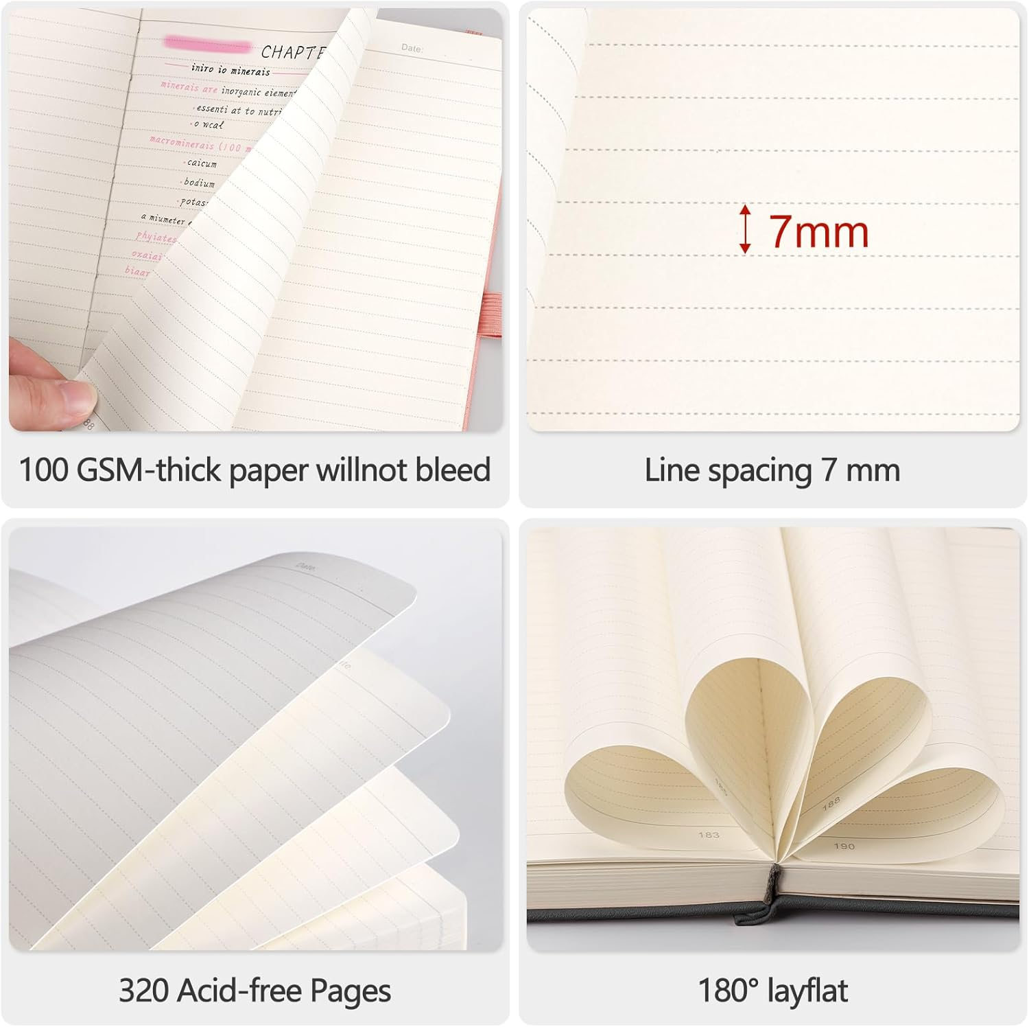 AHGXG 8.5''&times;11' Notebook College Ruled - Large A4 Notebook Lined Journal - 320 Pages Thick Journal for Writing, 100Gsm Thick Paper, Leather Softcover, for Work School - Black image number 3