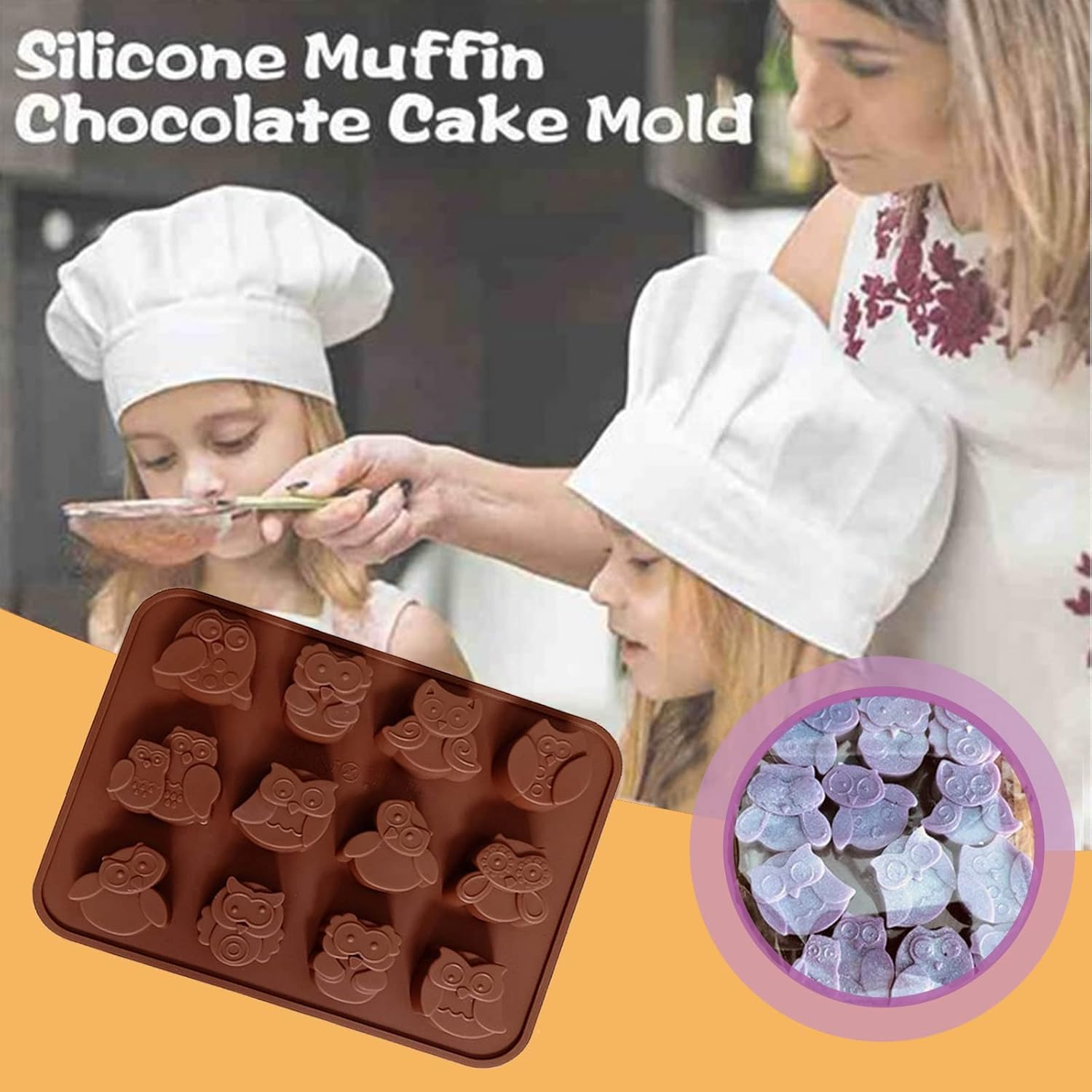 Joyeee 1 Pcs Animal Chocolate Mold, Owl Candy Mold Silicone Jello Mould for Kids, Small Silicone Molds for Candy Making, DIY Homemade Gummy, Ice, Pudding, Chocolate, Soap, Wax Melt Etc image number 5