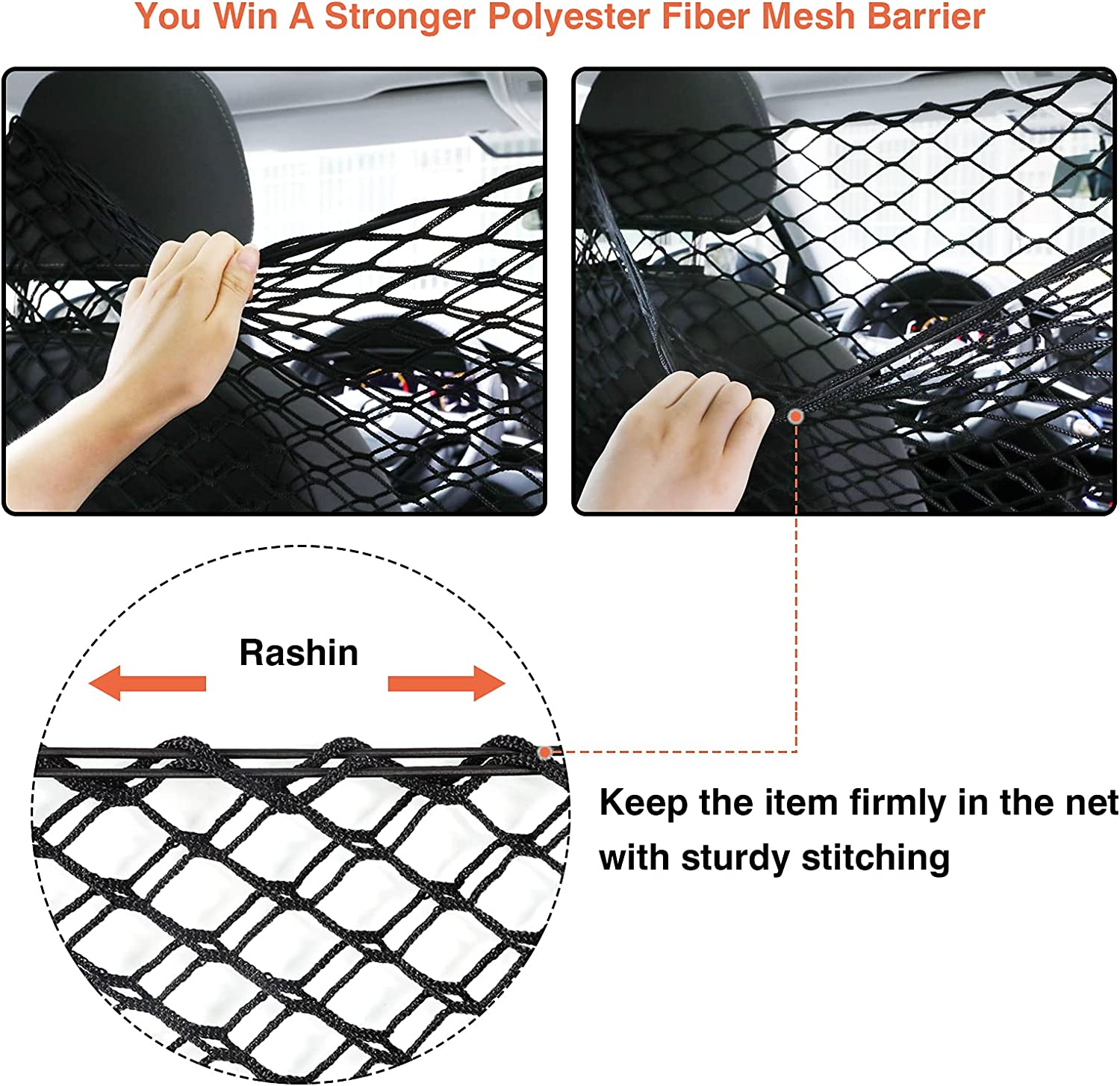 Dog Car Barrier, Double Layer Adjustable Pet Separation Net Compatible with SUV Vans Trucks 47.24X33.85 image number 6