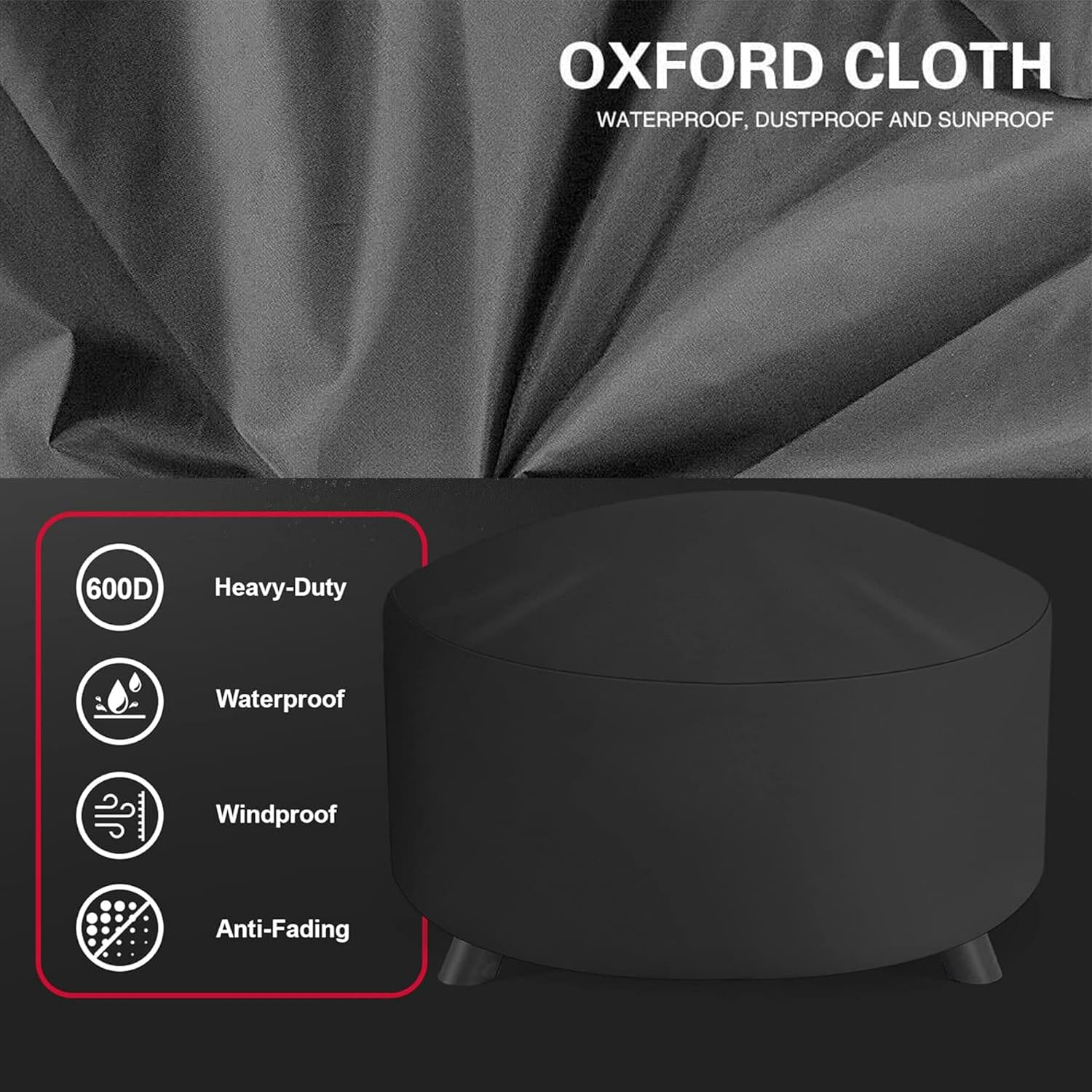 Fire Pit Cover round 81CM BBQ Cover Outdoor Waterproof Firepit Cover Patio Fire Table Cover Outdoor 32 Inch round Fire Bowl Cover for Garden, Lawn, Heavy Duty 600D - 81X81X40Cm image number 2