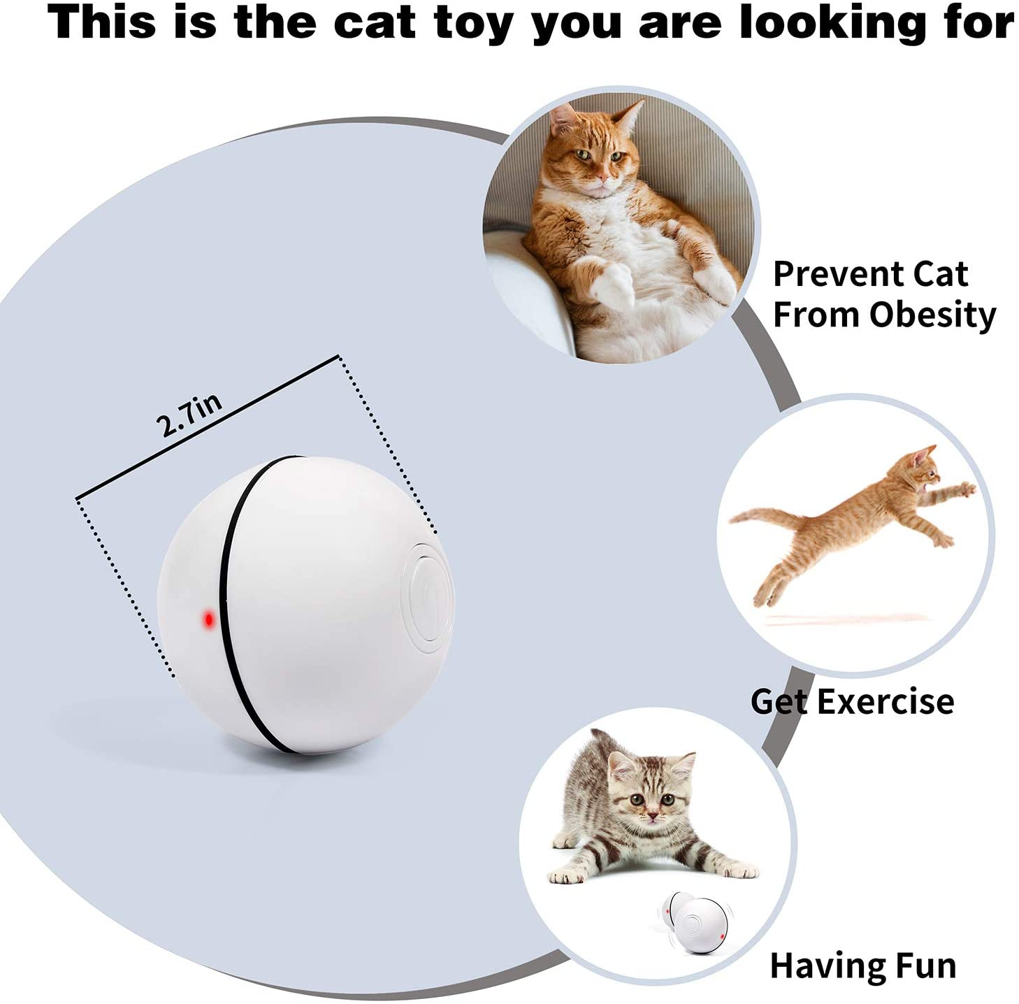 YOFUN Smart Interactive Cat Toy - Newest Version 360 Degree Self Rotating Ball, USB Rechargeable Pet Toy, Build-In Spinning Led Light, Stimulate Hunting Instinct for Your Kitty (White) image number 3