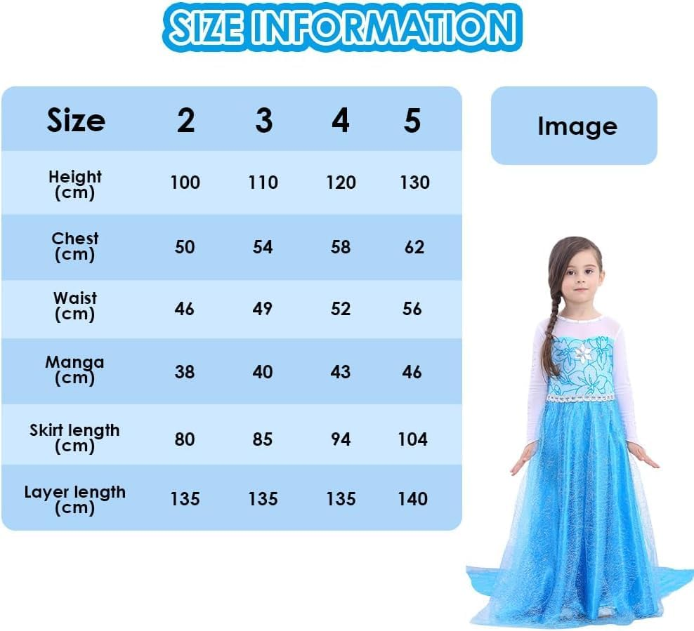 AUTOWT Girls Princess Dress Up, Sparkling Blue Princess Dress Set with Cape and Tiara, Glittery Ice-Themed Gown Fancy Party Costume for Birthday Children'S Day image number 3