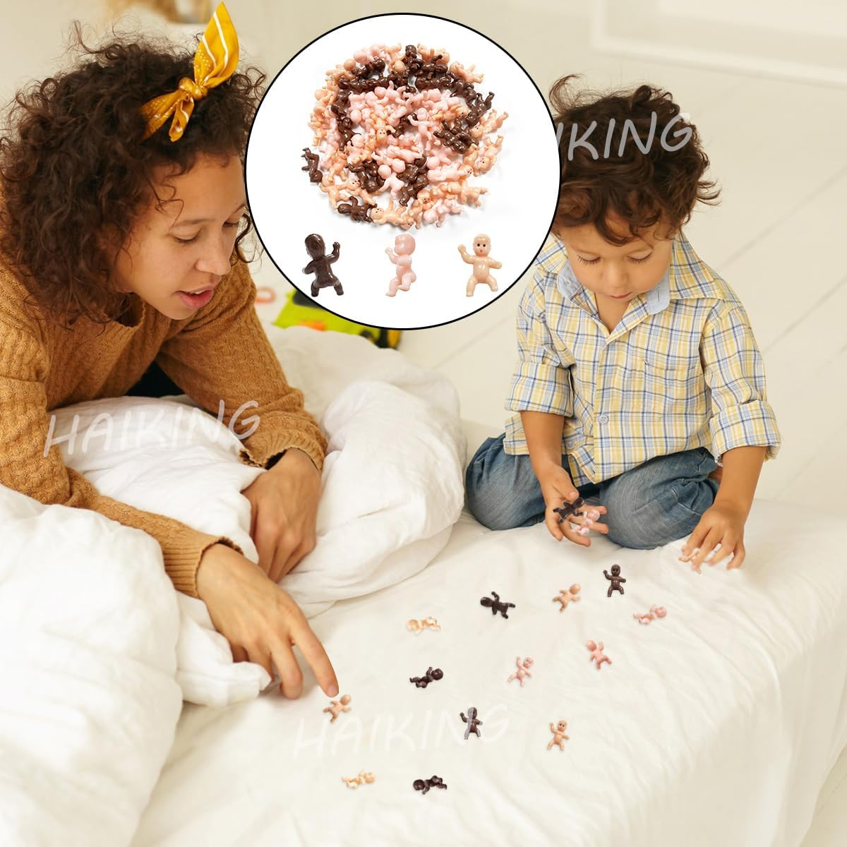 Mini Plastic Babies, 60 Pcs Ice Cubes Game Tiny Babies for Baby Shower Party, Full Moon Gifts, Party Decoretions (Dark Brown, Latin, Pink) image number 6