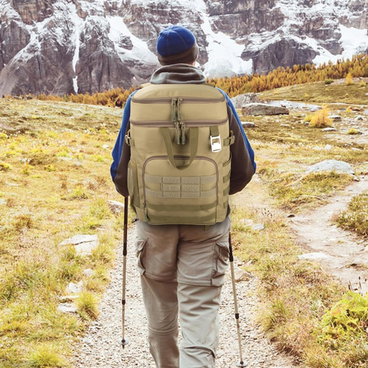 42L Tactical Cooler Backpack, 45/55 Cans Backpack Cooler Insulated Leak Proof, 2 Insulated Department Portable Soft Lunch Cooler Bag, Ice Chest Backpack for Hiking, Camping, Beach, Picnic image number 5