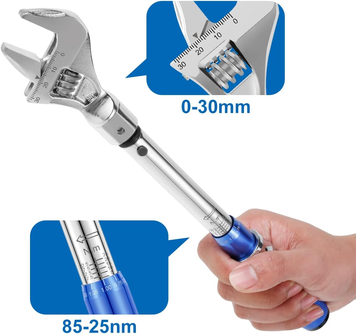 Digital Adjustable Torque Wrench, Open End Torque Wrench 5-25 NM 30Mm Steel Open End Torque Wrench 9&times;12Mm Interchangeable Head Torque Wrench Car Repair Maintenance Spanner Hand Tool for Bicycle Car image number 2
