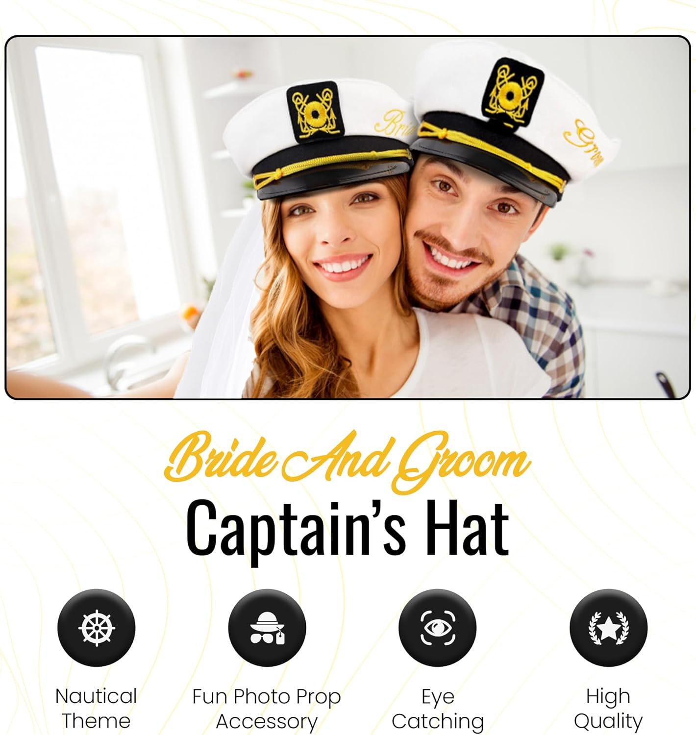 Bride & Groom Captain'S Hats - Nautical Bachelor Bachelorette Party Hat | Fun Bridal Shower Accessory Accessories Women Gifts image number 3