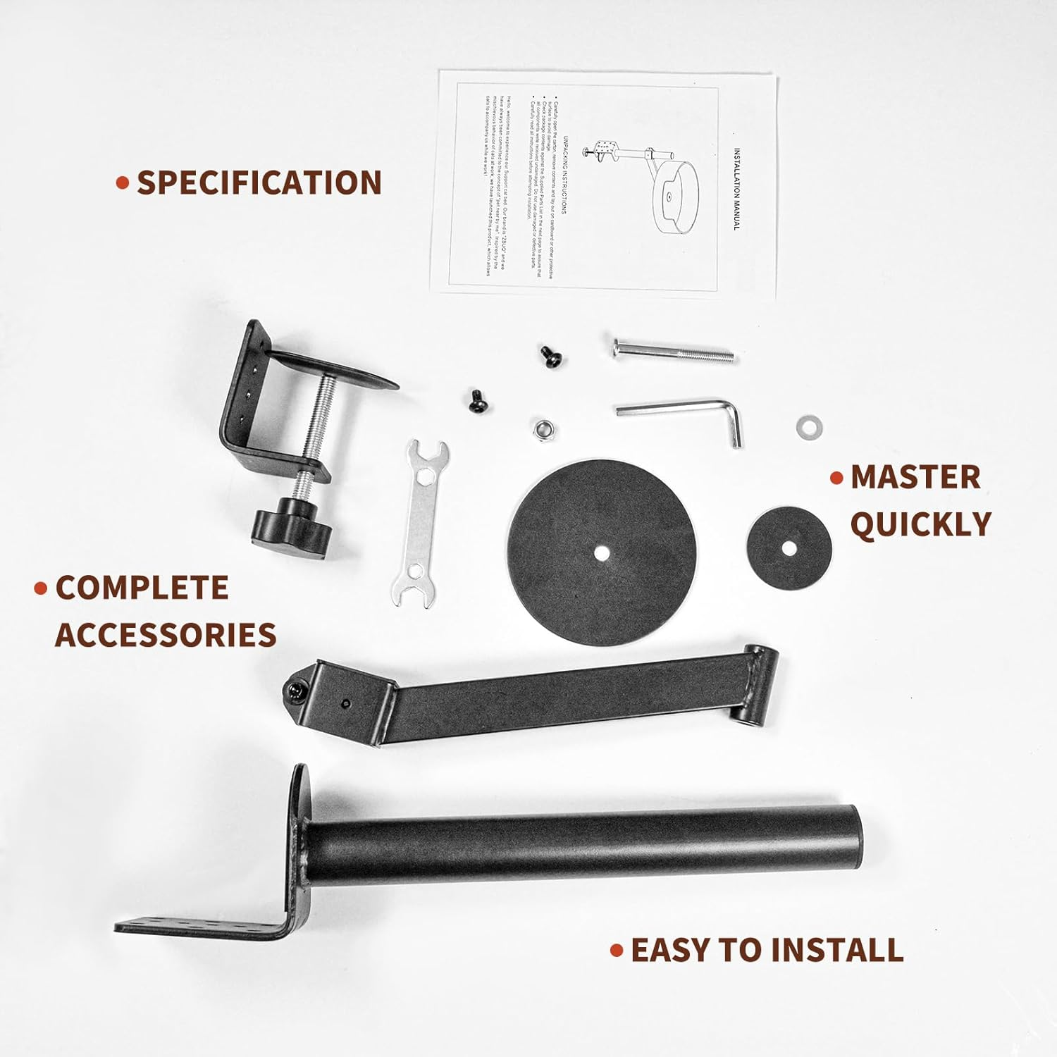 Cat Bed Desk with Pet Mat, Cat Hammock for Desk, ZBUQ Cat Bed Desk with Wooden Bowl, 360&deg; Rotation and Adjustable Height, Light Brown