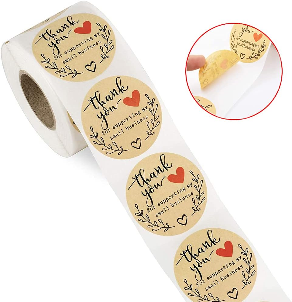 2" Thank You Stickers, Kraft Paper Thank You for Supporting My Small Business Sticker, Classy Retro Sticker for Bags, Boxes, Tissue, Ideal for Crafters & Online Sales, 500 Labels per Roll image number 1
