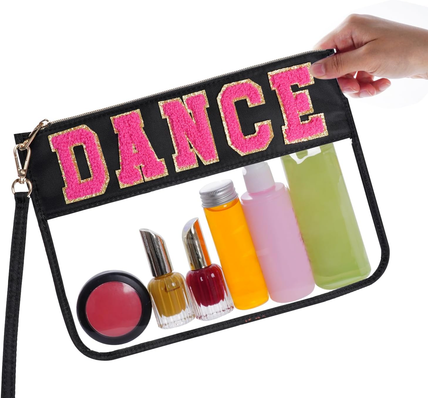 Chenille Letter Bag, Clear Flat Pouches with Zipper, Clear Makeup Letter Bag, Black-Dance, 11.8X8.7 Inch image number 5