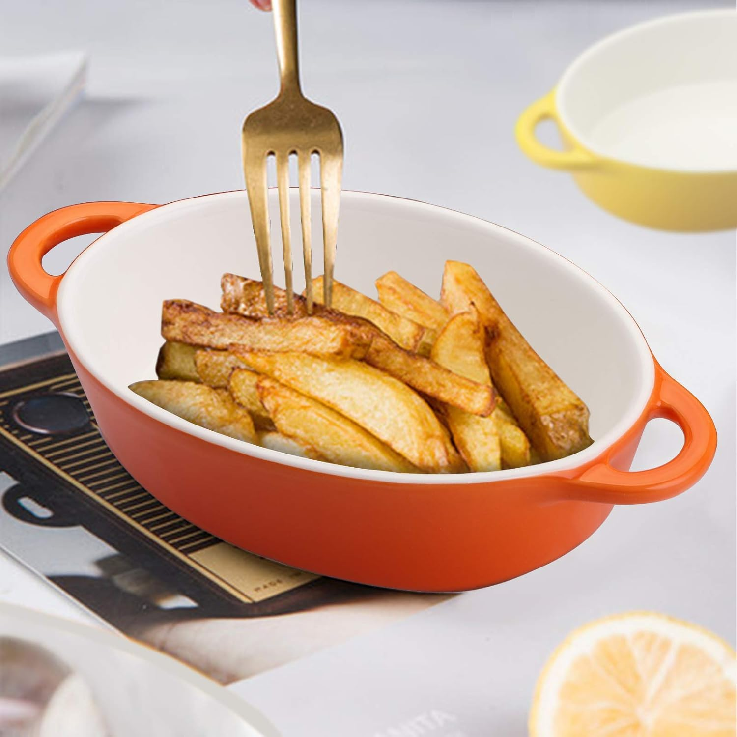 Foraineam 6 Colors Oval Porcelain Ramekins 10 Oz Oven Safe Creme Brulee Souffle Baking Ramekin Dishes Bowl with Double Handles image number 3