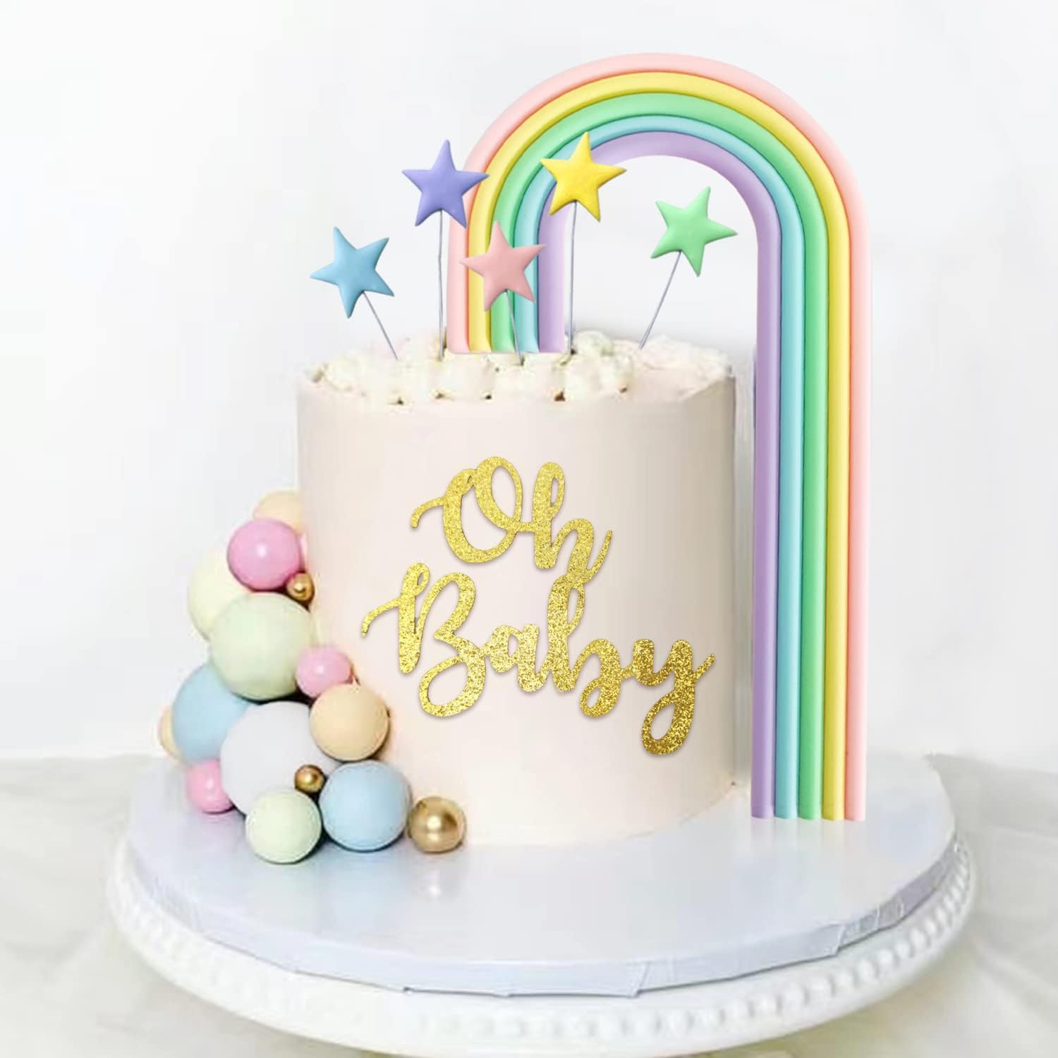 HAVAGDTM 27 PCS Oh Baby Cake Toppers Rainbow Decorations for Shower Born Birthday Welcome Themed Party Supplies HAVA-LS-KJ-ZXG017