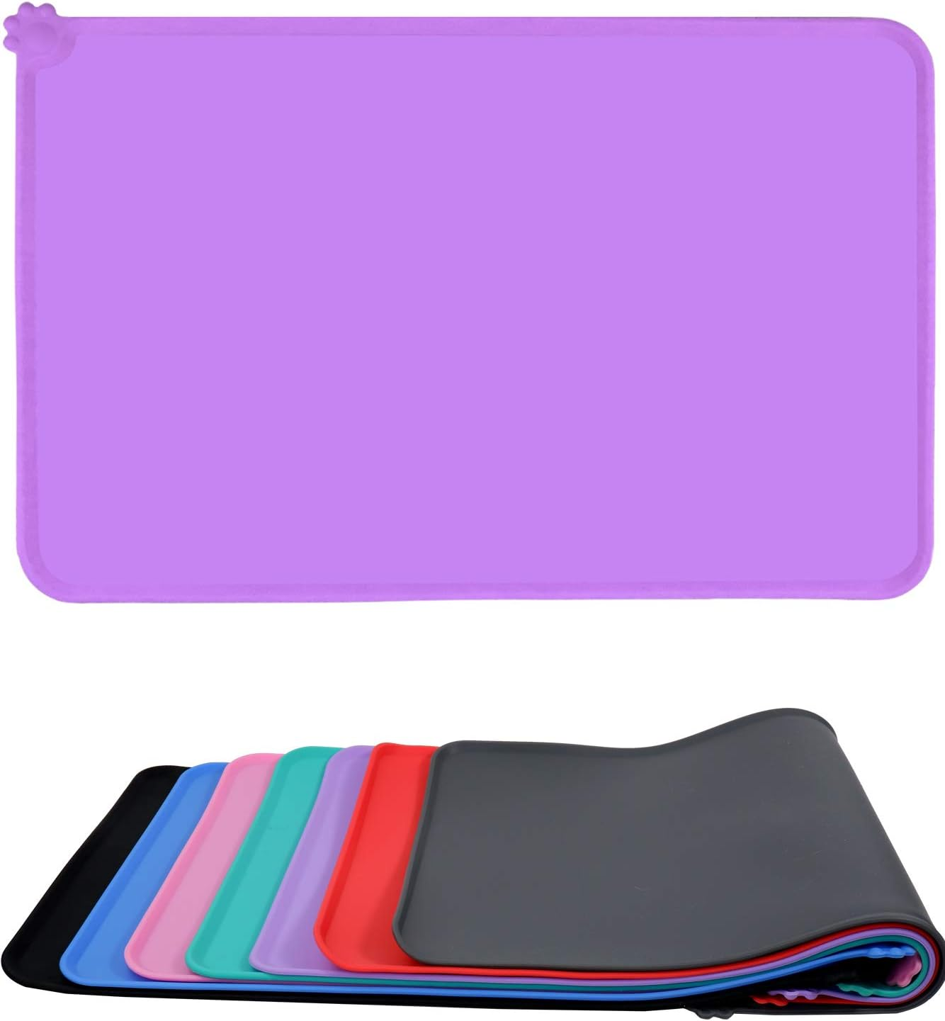 Taglory Bowl Mat for Dogs and Cats, Waterproof and Non-Slip Silicone Feeding Mat, 53 X 37 Cm, Grey