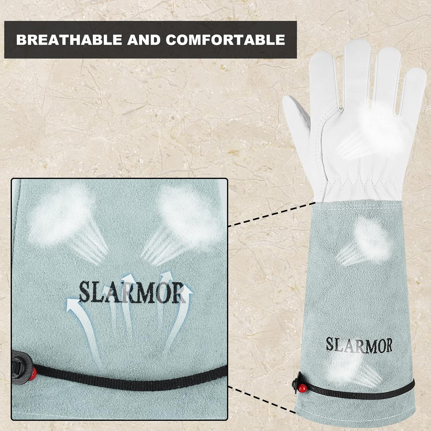 Leather Gardening Gloves for Women/Men - Thorn Proof Cowhide Leather Rose/Blackberry Pruning Heavy Duty Garden Gloves Thick Palm Gauntlet Garden Work Gloves with Forearm Protection image number 5