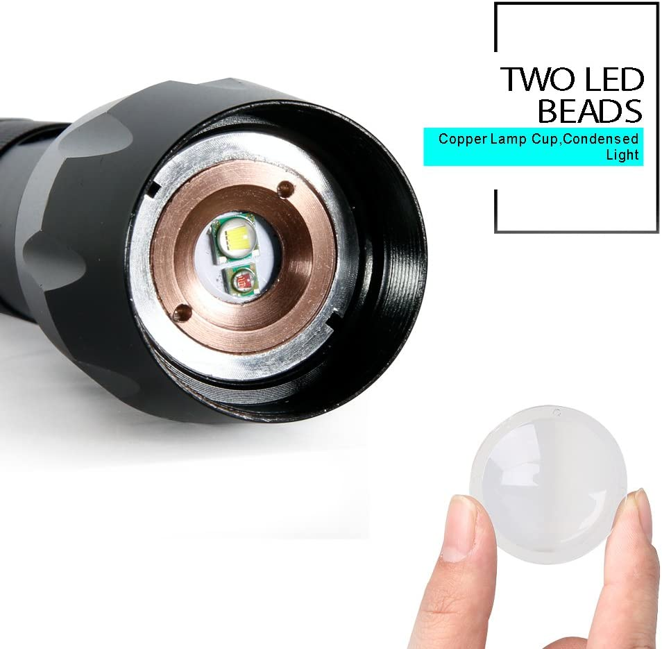 Red and White Light Handheld LED Flashlight, 2In1 Super Bright Zoomable Aluminum Alloy Torch for Camping Hiking Caving Indoor Outdoor image number 3