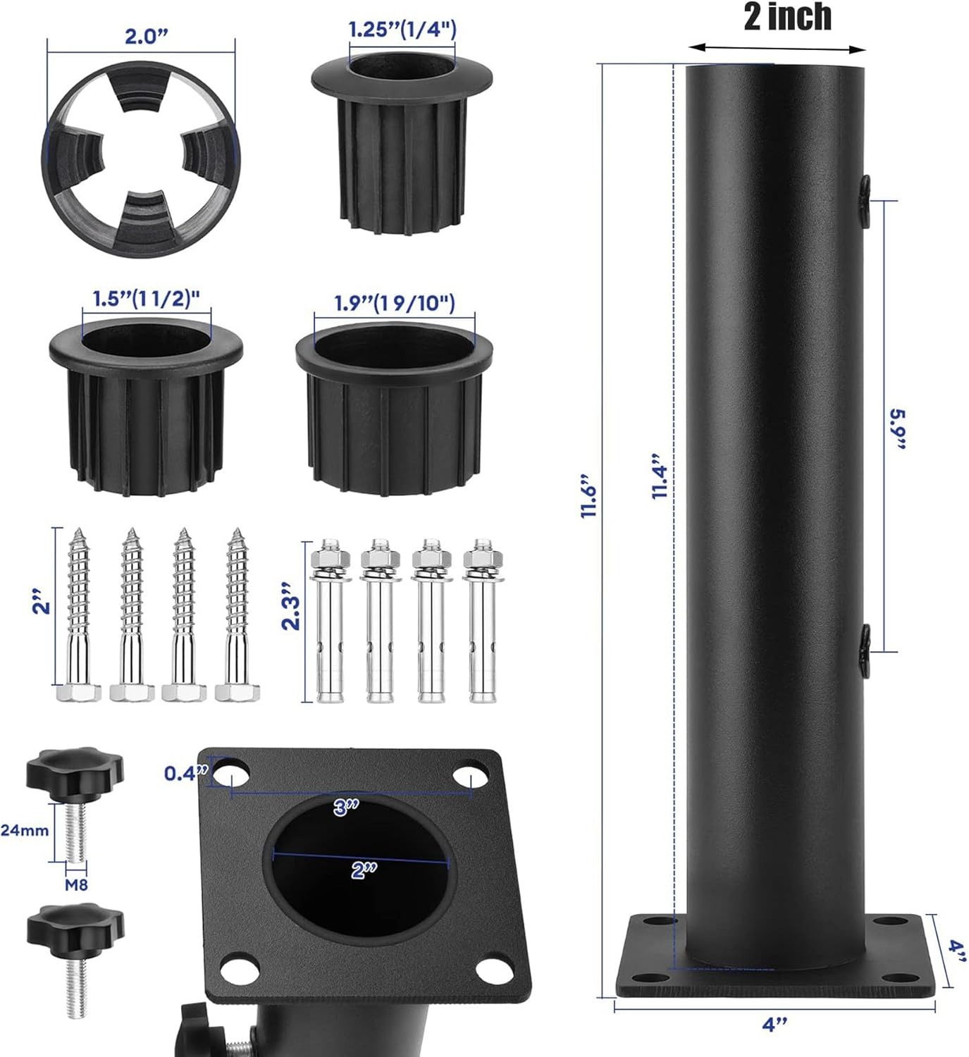JUMXSRLE Deck Mount Umbrella Holder, Adjustable Diameter Heavy Duty Steel Outdoor Umbrella Base, Umbrella Deck Mount, Outdoor Umbrella Stand for Patio Table, Balcony, Decks, Docks image number 6