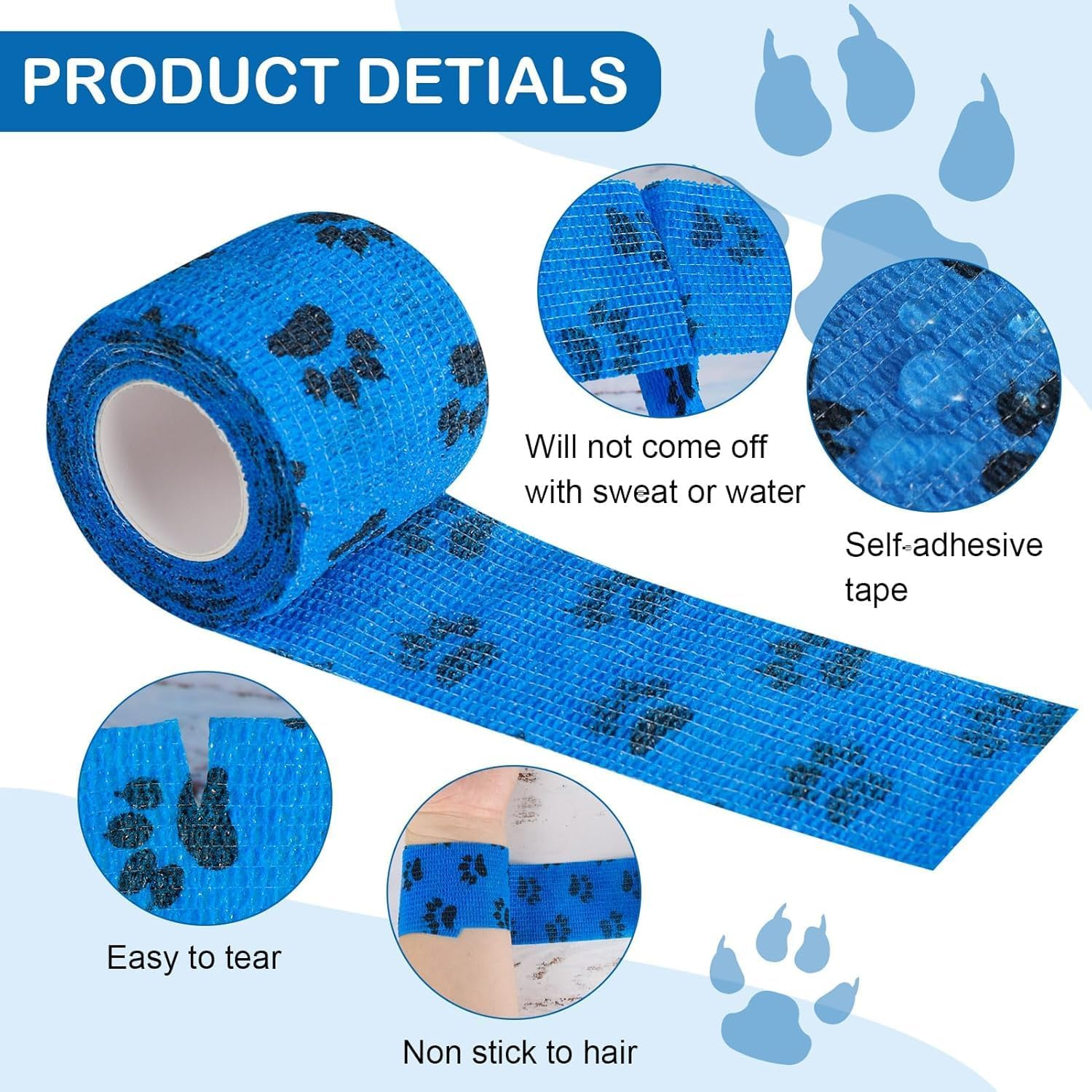 Self-Adhesive Bandage Dog Vet Wrap, 6 Roll Pet Vet Wrap Cohesive Bandages,Dogs Elastic Bandage Wrap Tape for Wrist Ankle Sprains, 5Cm X 4.5M image number 5