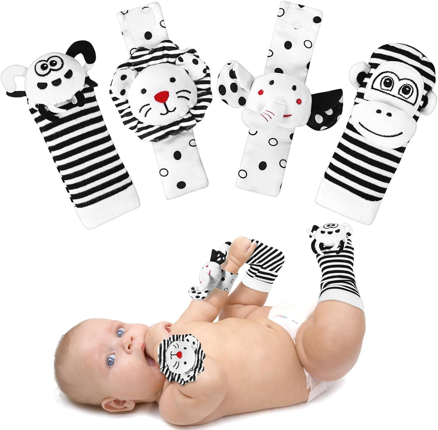 Baby Socks & Wrist Rattles Toys for 0-12 Month,Black and White High Contrast Baby Toys 0-6 Months,Baby Boy Girl Gifts 0-3 3-6Month Toy,2 3 4 Month Old Baby Toys,Infant Sensory Newborn Toys image number 3