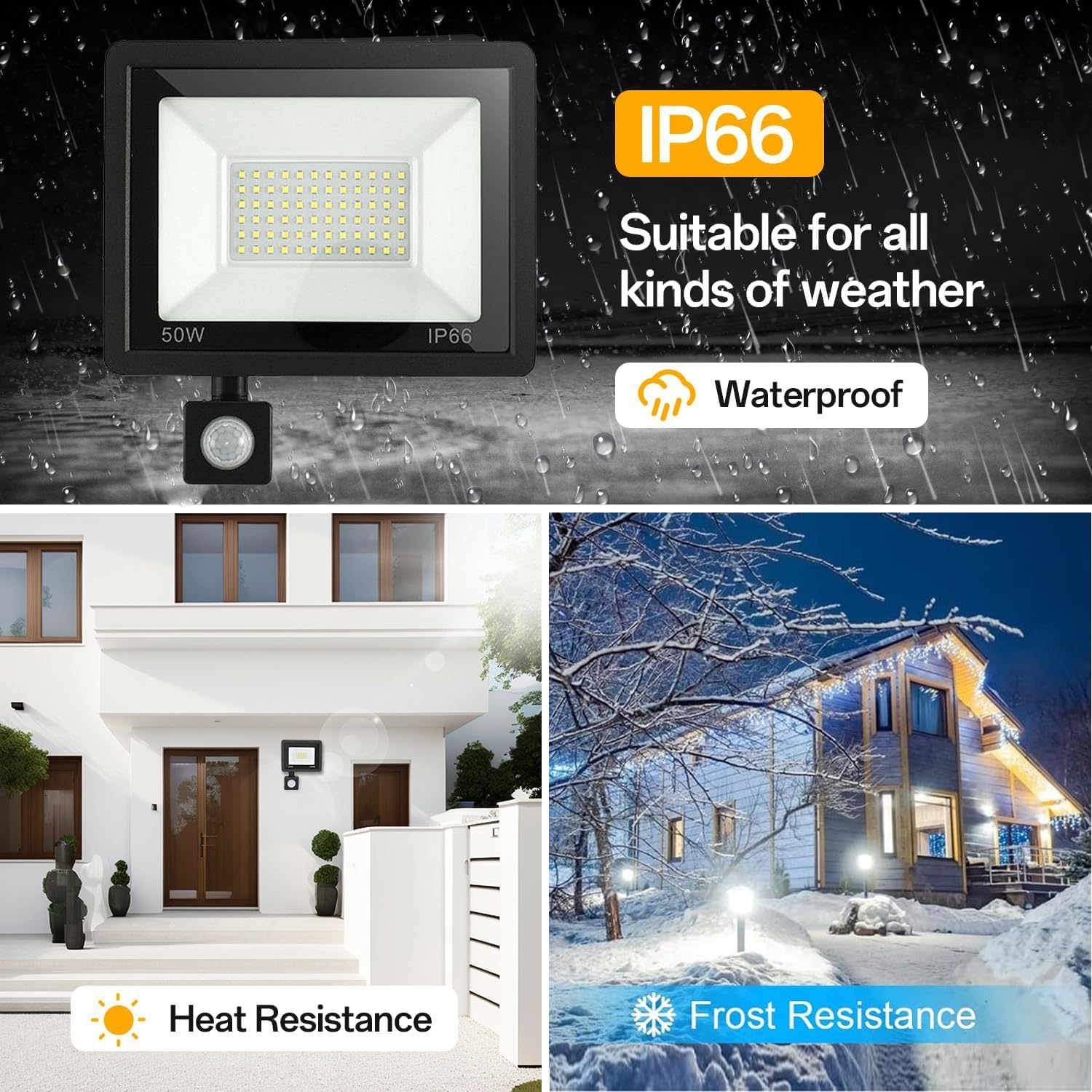 LED Flood Lights Outdoor, 50W 6000LM Security Lights Outdoor Motion Sensor, IP66 Waterproof 6500K Daylight Dusk to Dawn Floodlights for Yard, Garage, Garden, Parking Lot, Park,Playground image number 1