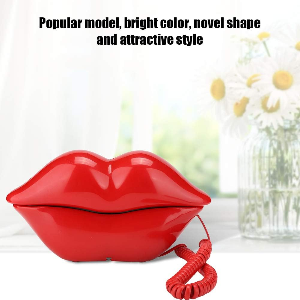 Funny Lip Telephone, Rose Red Mouth Corded Landline with Number Storage Function, Desktop Fixed Telephone for Office Home Decoration, Ideal Gift image number 5