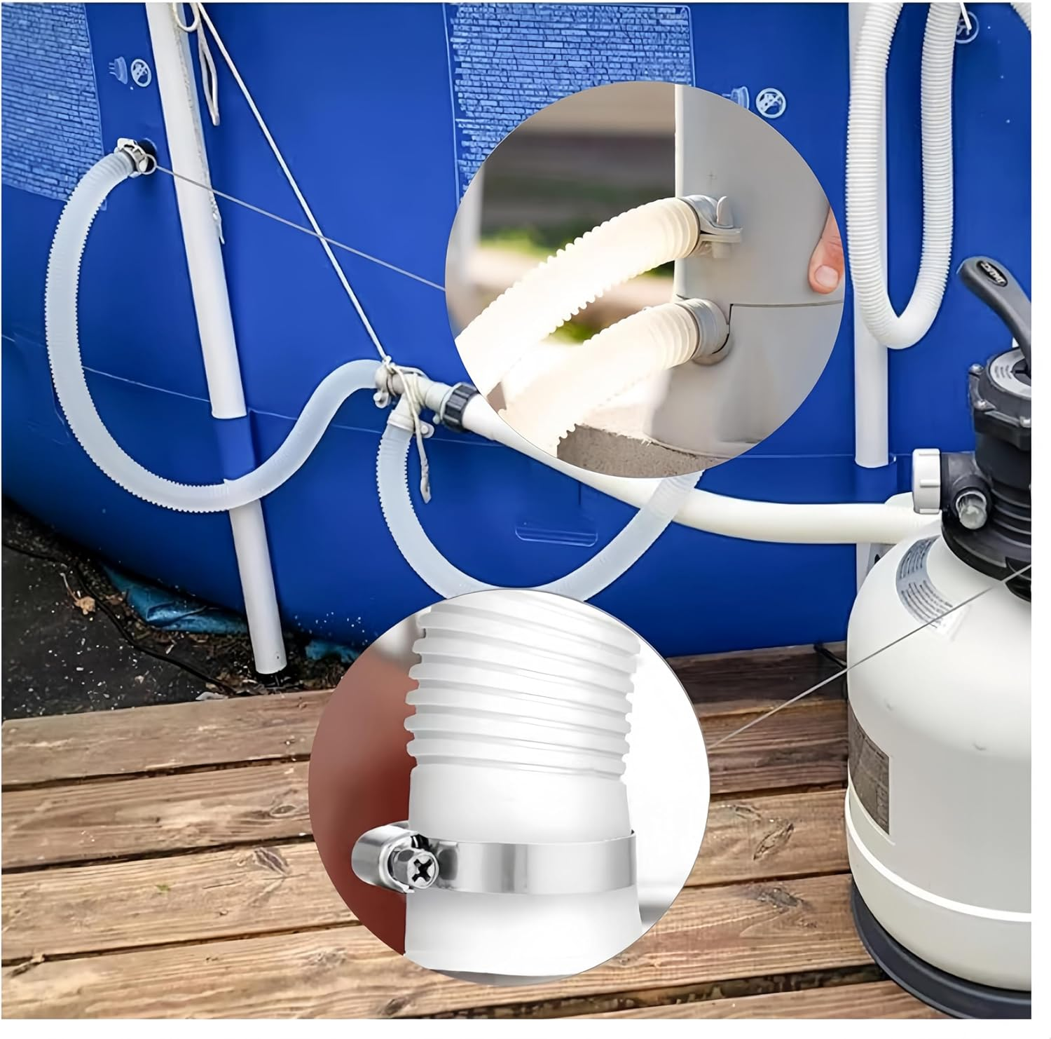 Replacement Hose for Swimming Pools, Pool Hose with 4 Metal Connections, Pack of 2 Genuine Hose Pipe,1.25" Diameter X 59" Length, for Submersible Pump Hose for Pool Pumps and Filter Pump image number 3